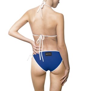 Ripped Backside Dark Blue White Strapped Women’s Bikini(Black/White Logo)