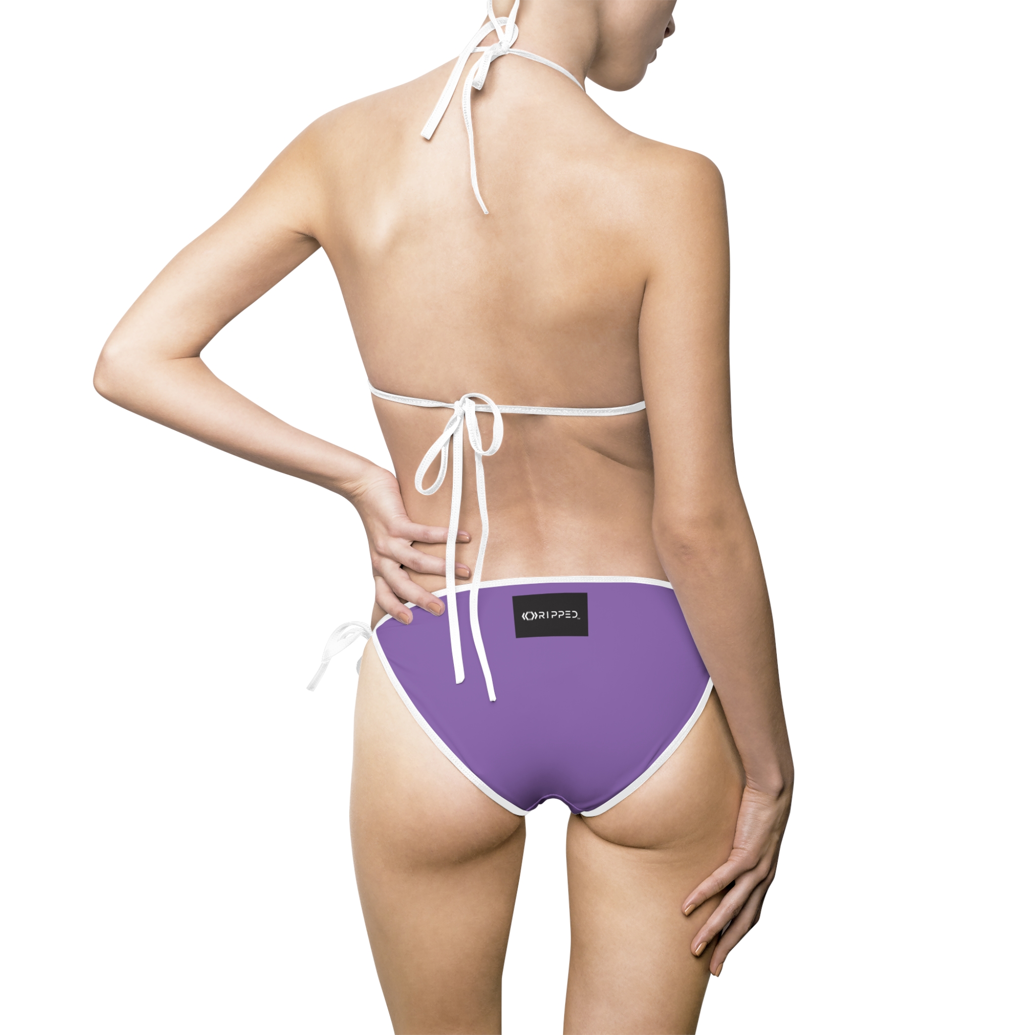 Ripped Backside Light Purple White Strapped Women’s Bikini(Black/White Logo)