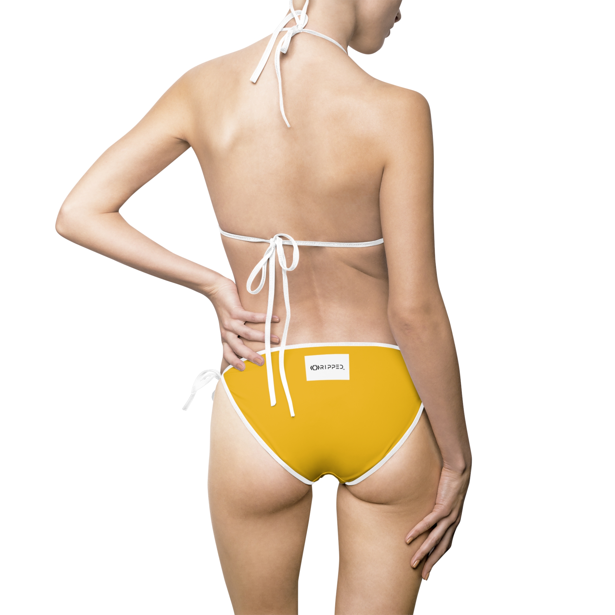 Ripped Backside Yellow White Strapped Women’s Bikini