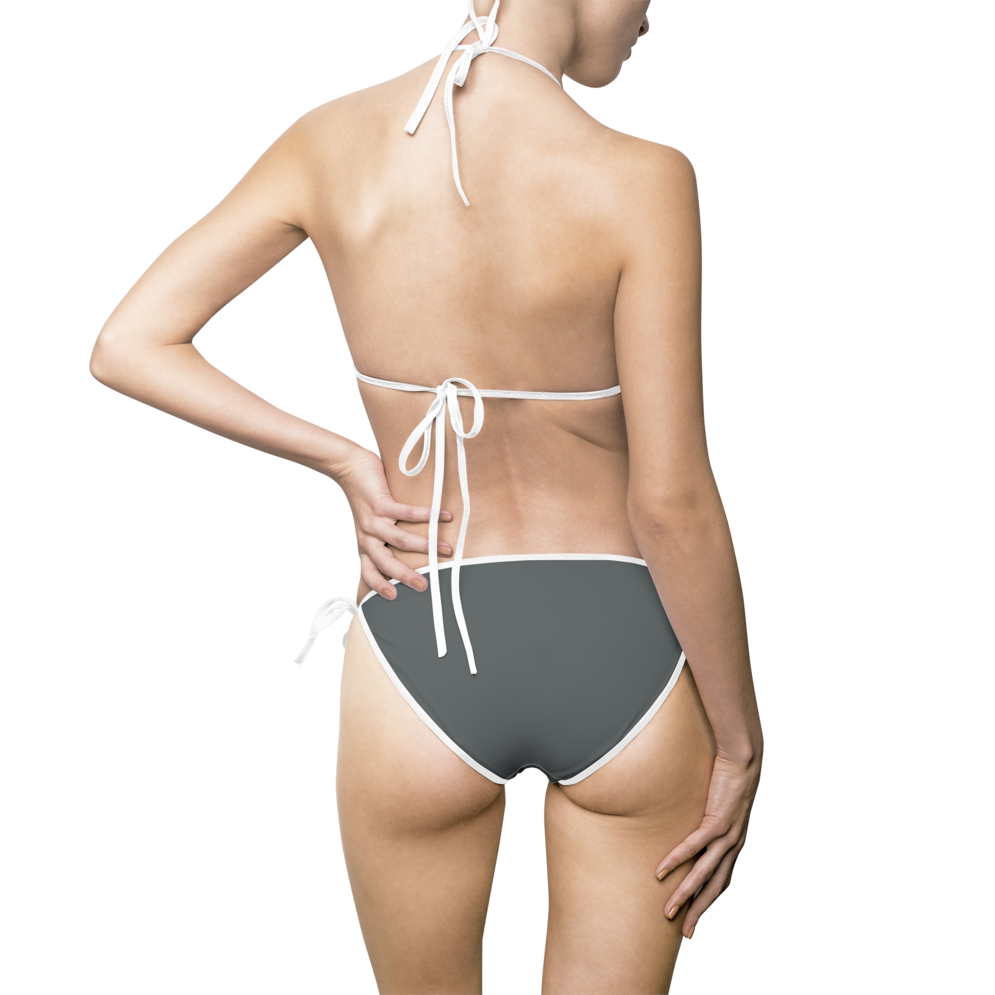 Ripped Dark Grey White Strapped Women's Bikini - Image 3