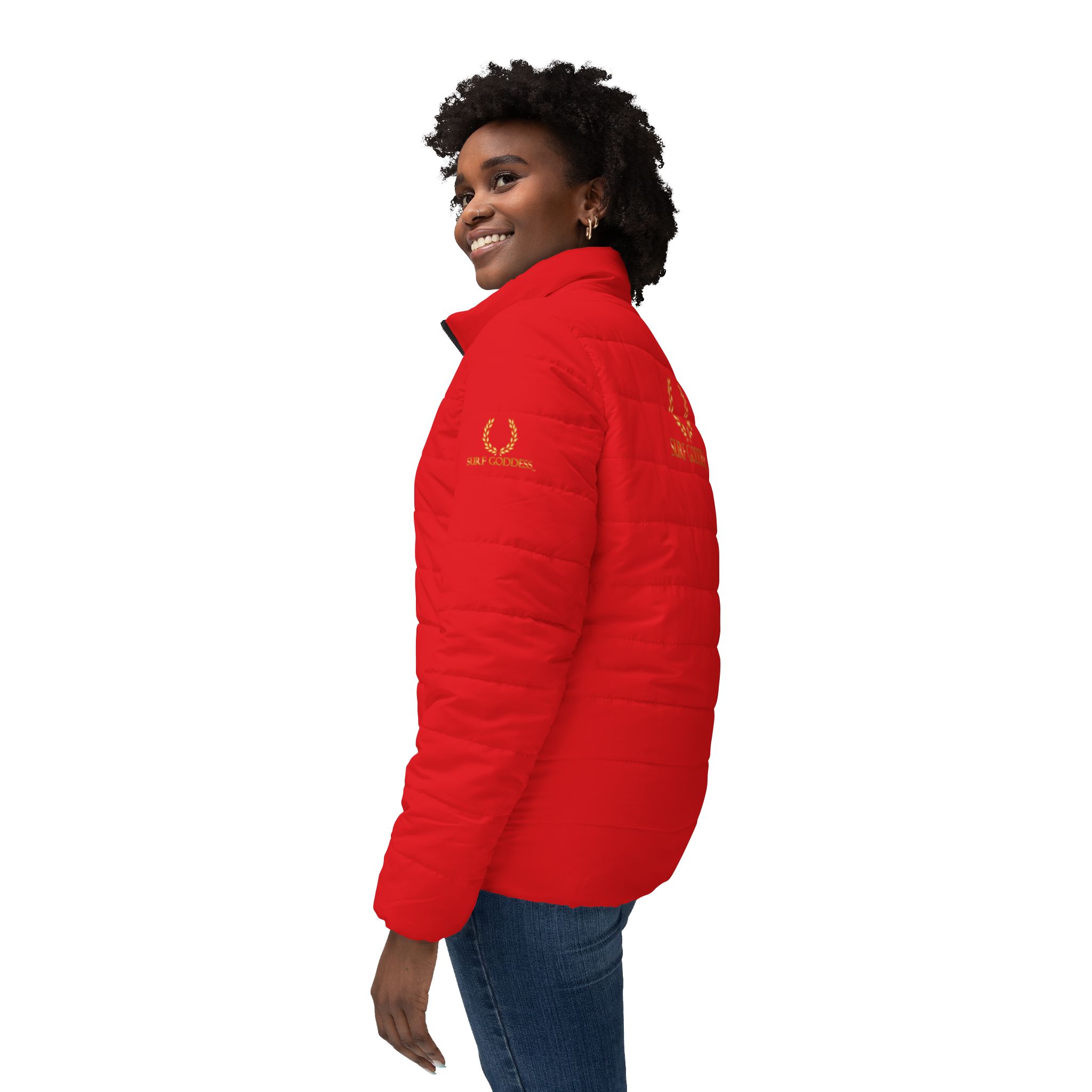 Surf Goddess Frontside Backside Red Women’s Puffer Jacket - Image 5