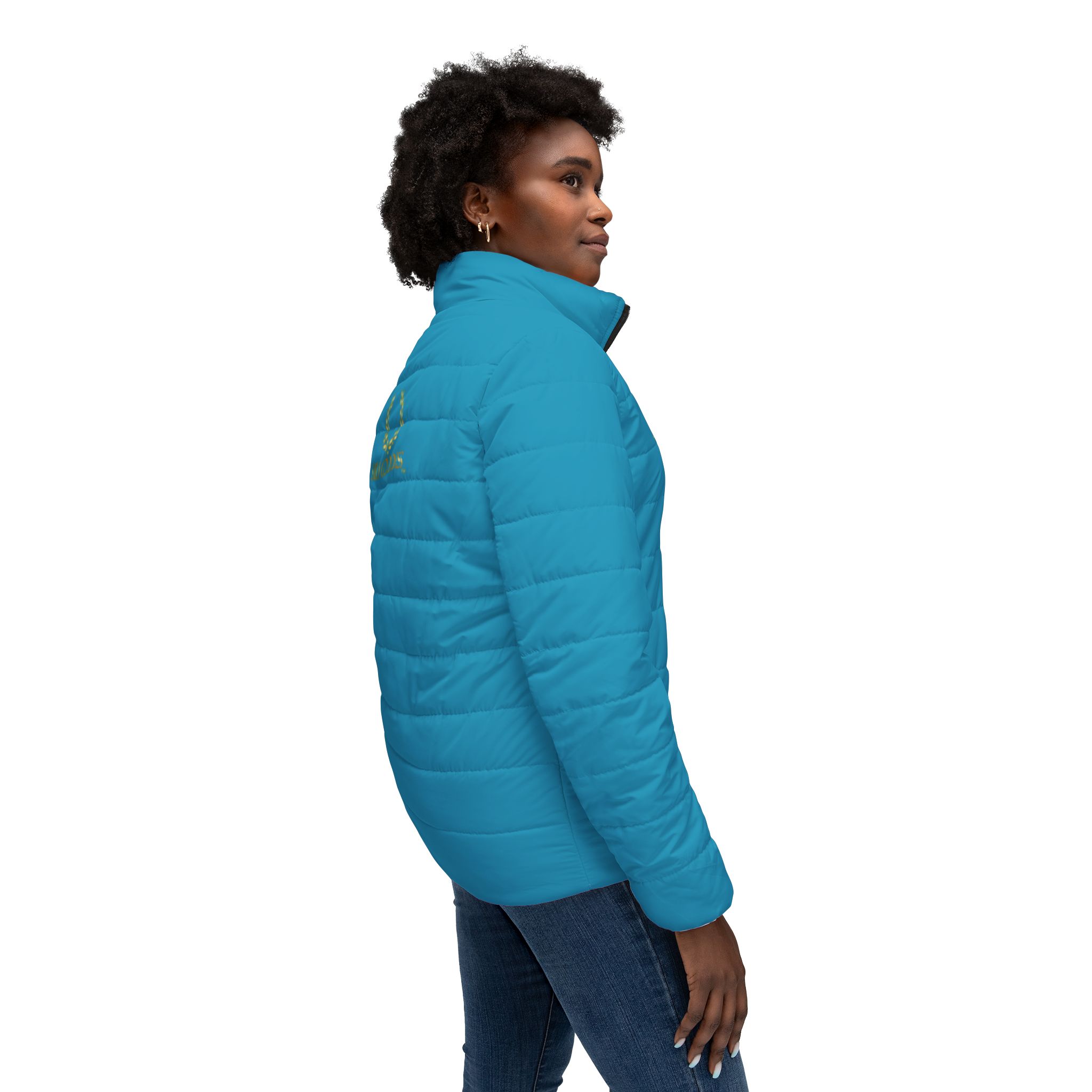 Surf Goddess Frontside Backside Ocean Blue Women’s Puffer Jacket - Image 6