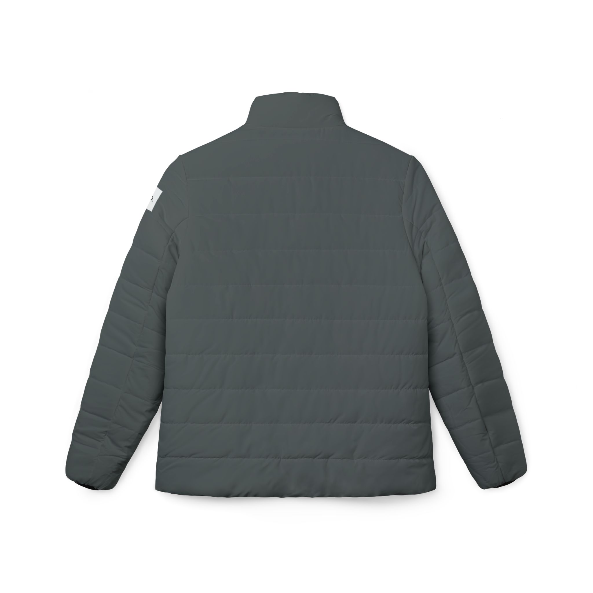 Ripped Dark Grey Women’s Puffer Jacket(White Logo) - Image 2
