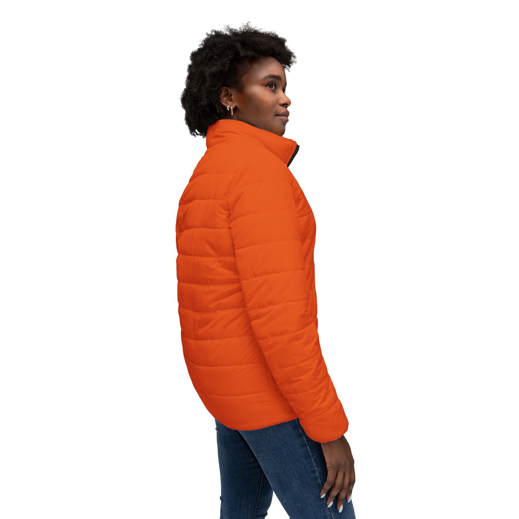 Ripped Orange Women’s Puffer Jacket(White Logo) - Image 6