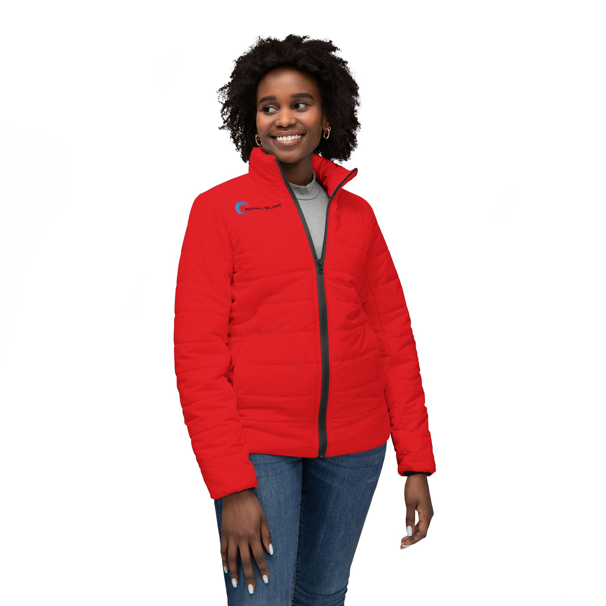 Rippn Surf Frontside Backside Red Women’s Puffer Jacket - Image 3