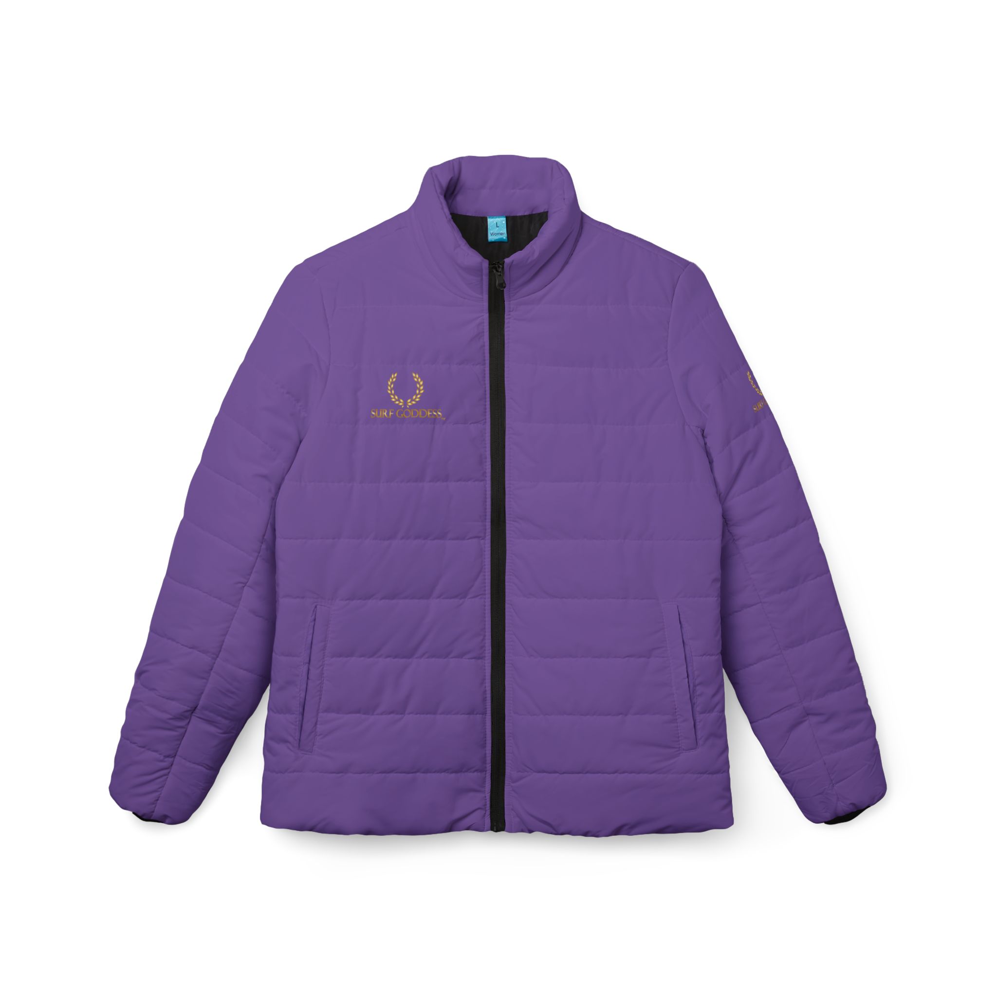 Surf Goddess Frontside Backside Light Purple Women’s Puffer Jacket - Image 2