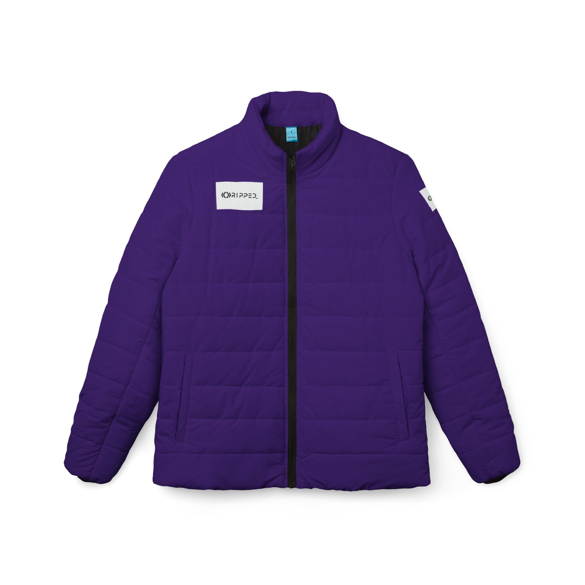 Ripped Purple Women’s Puffer Jacket(White Logo)