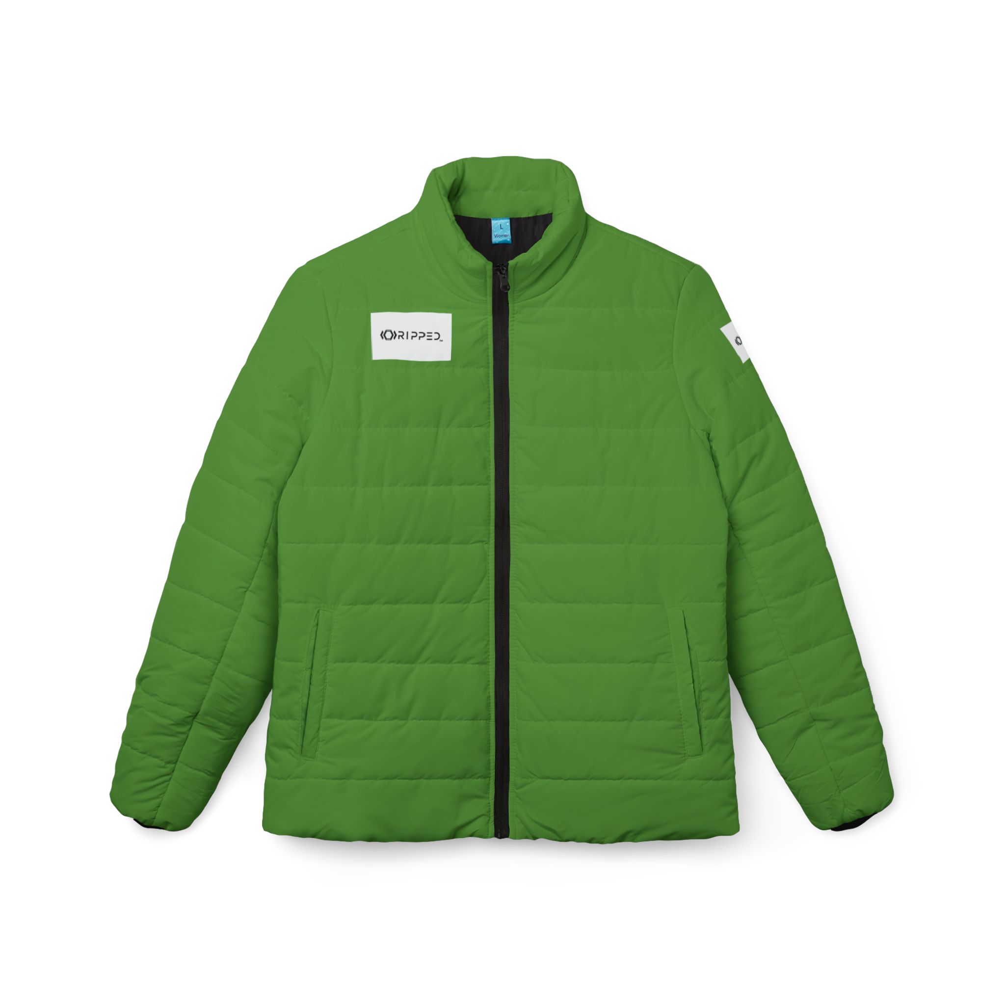 Ripped Green Women’s Puffer Jacket(White Logo)