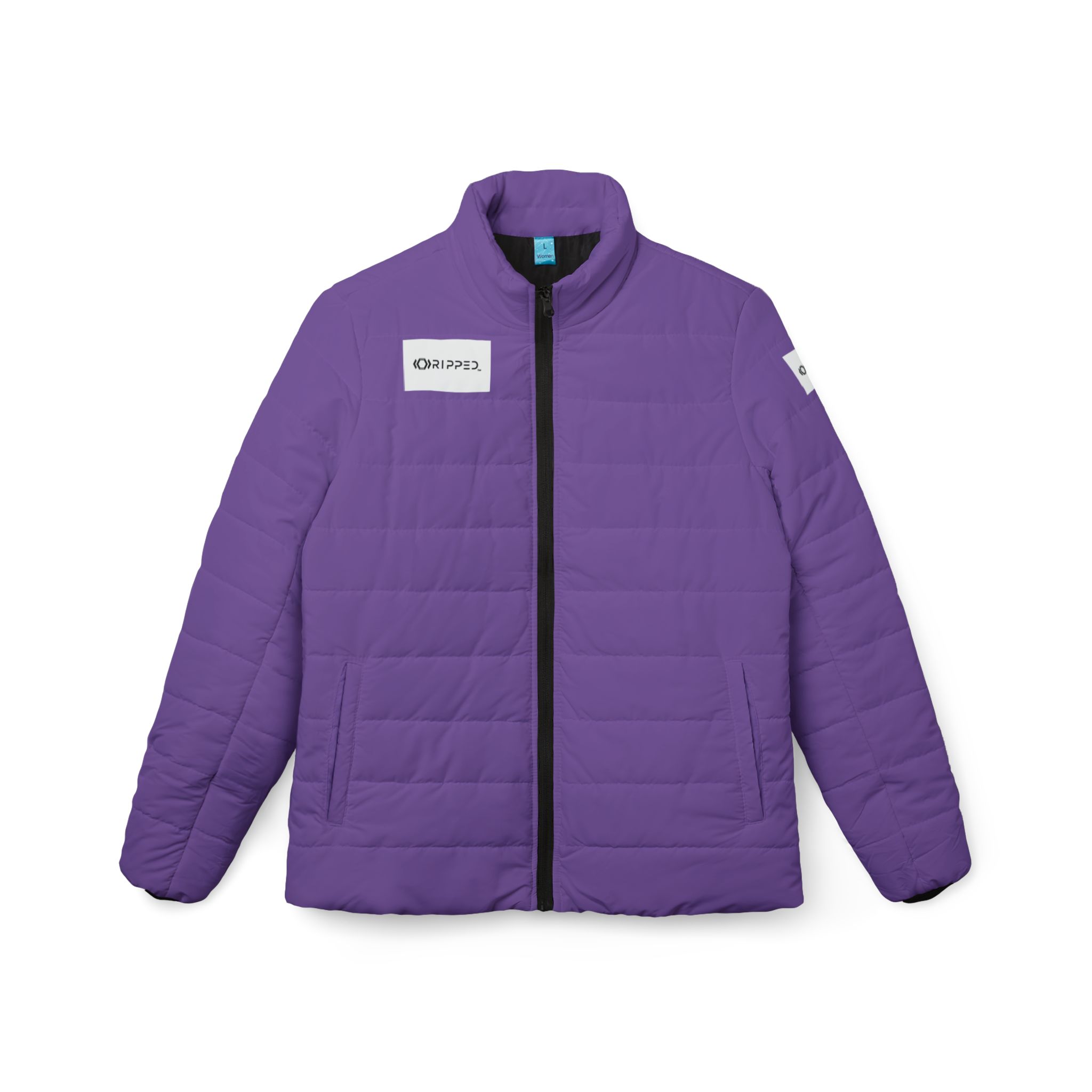 Ripped Light Purple Women’s Puffer Jacket(White Logo)