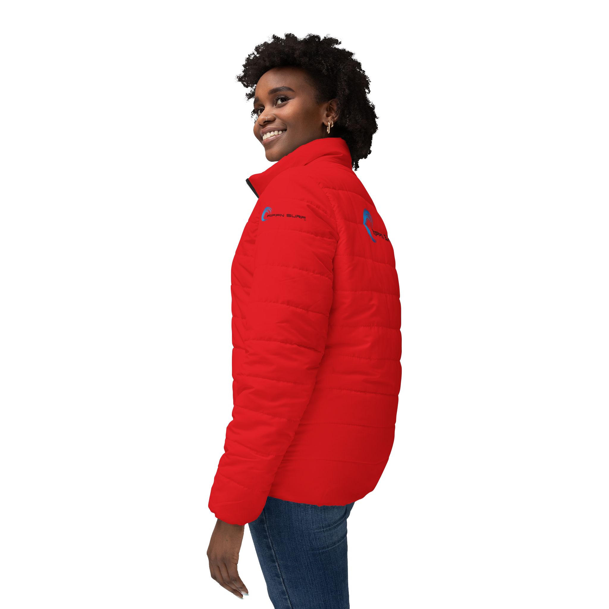 Rippn Surf Frontside Backside Red Women’s Puffer Jacket - Image 5
