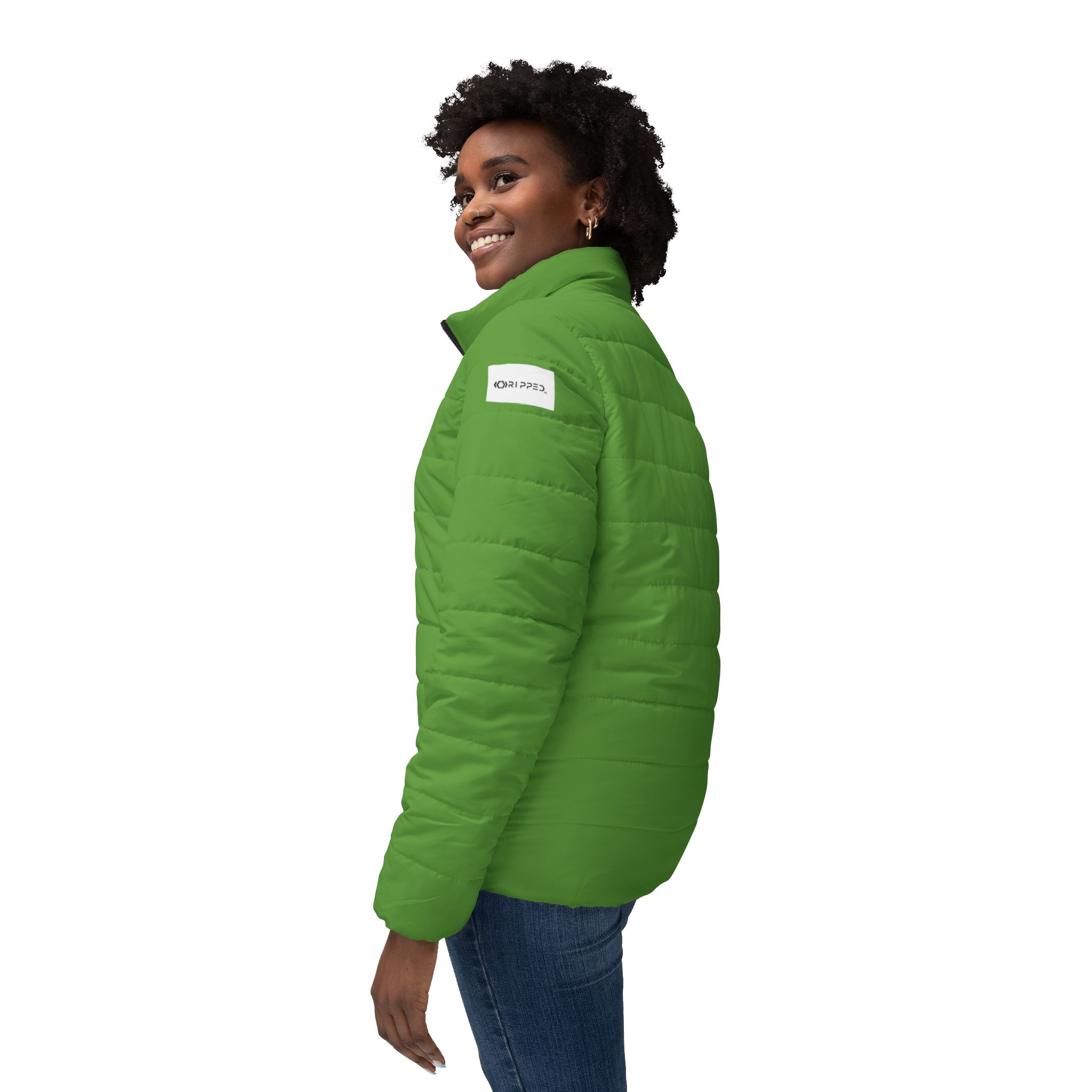 Ripped Green Women’s Puffer Jacket(White Logo) - Image 5