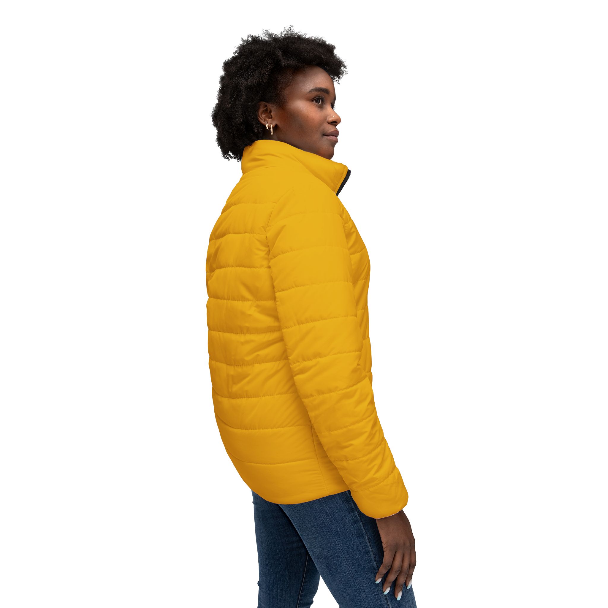 Ripped Yellow Women’s Puffer Jacket(White Logo) - Image 6