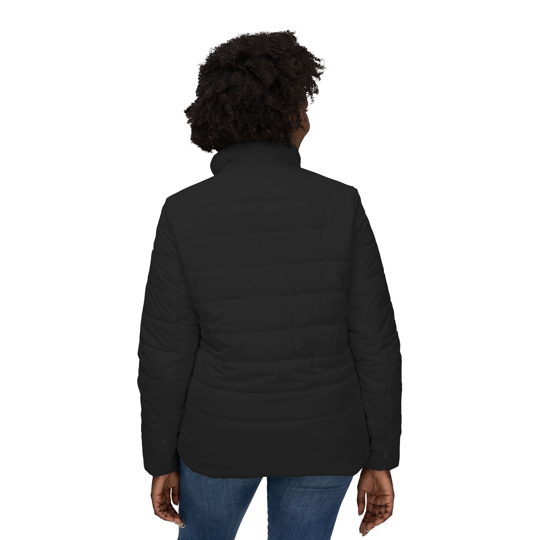 Ripped Black Women’s Puffer Jacket(White Logo) - Image 4