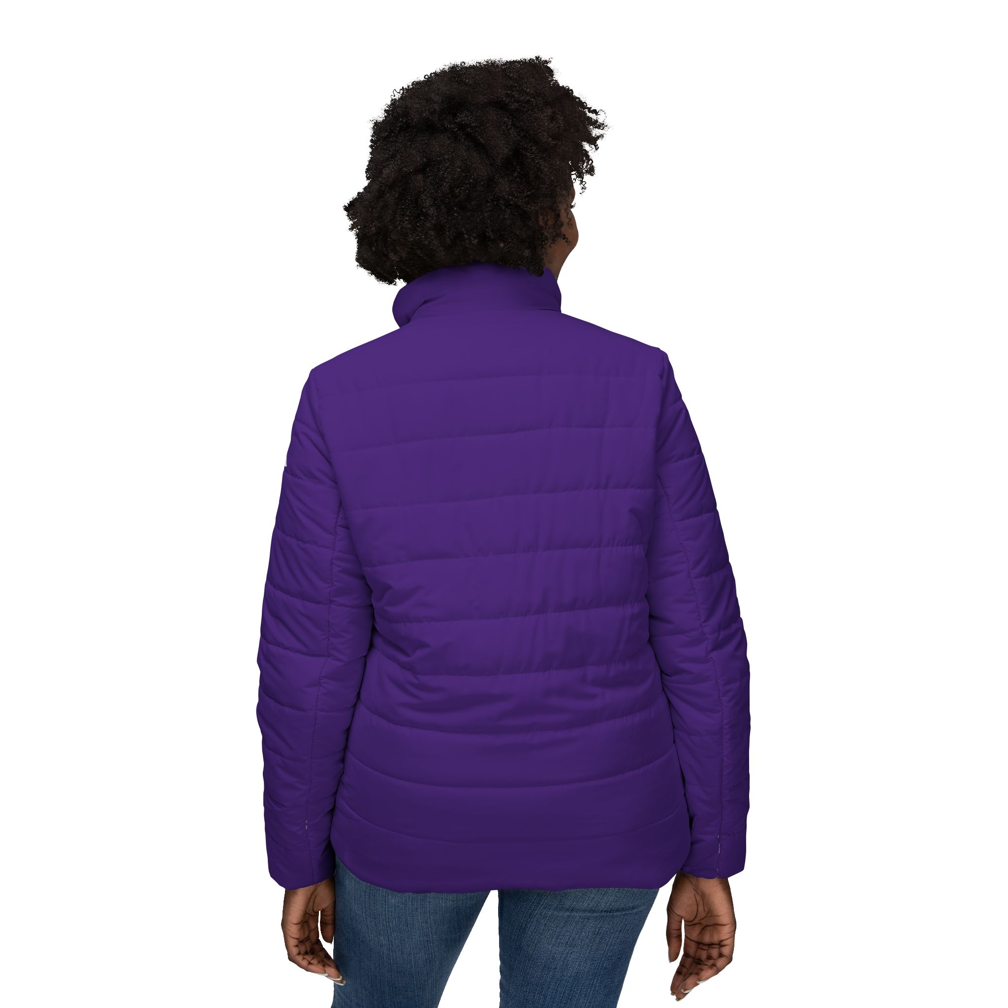 Ripped Purple Women’s Puffer Jacket(White Logo) - Image 4
