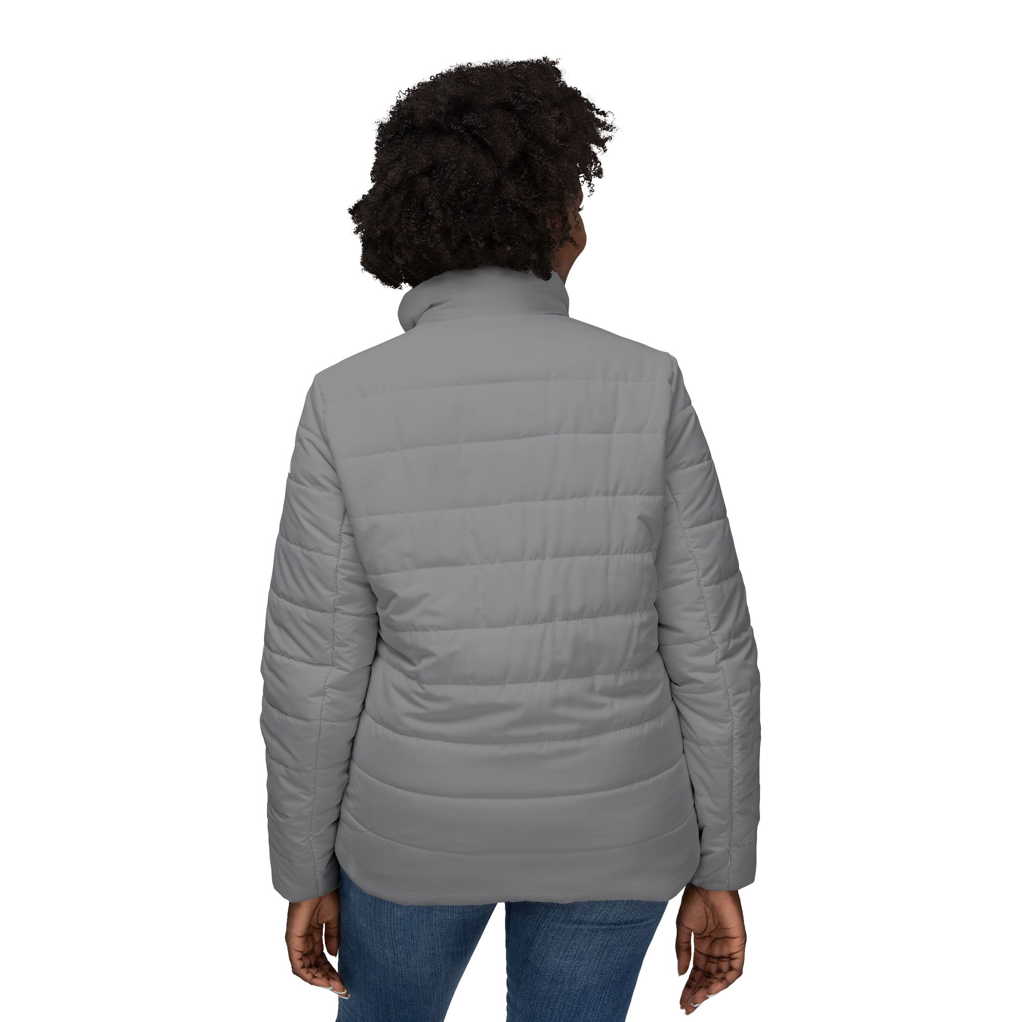 Ripped Grey Women’s Puffer Jacket(White Logo) - Image 4