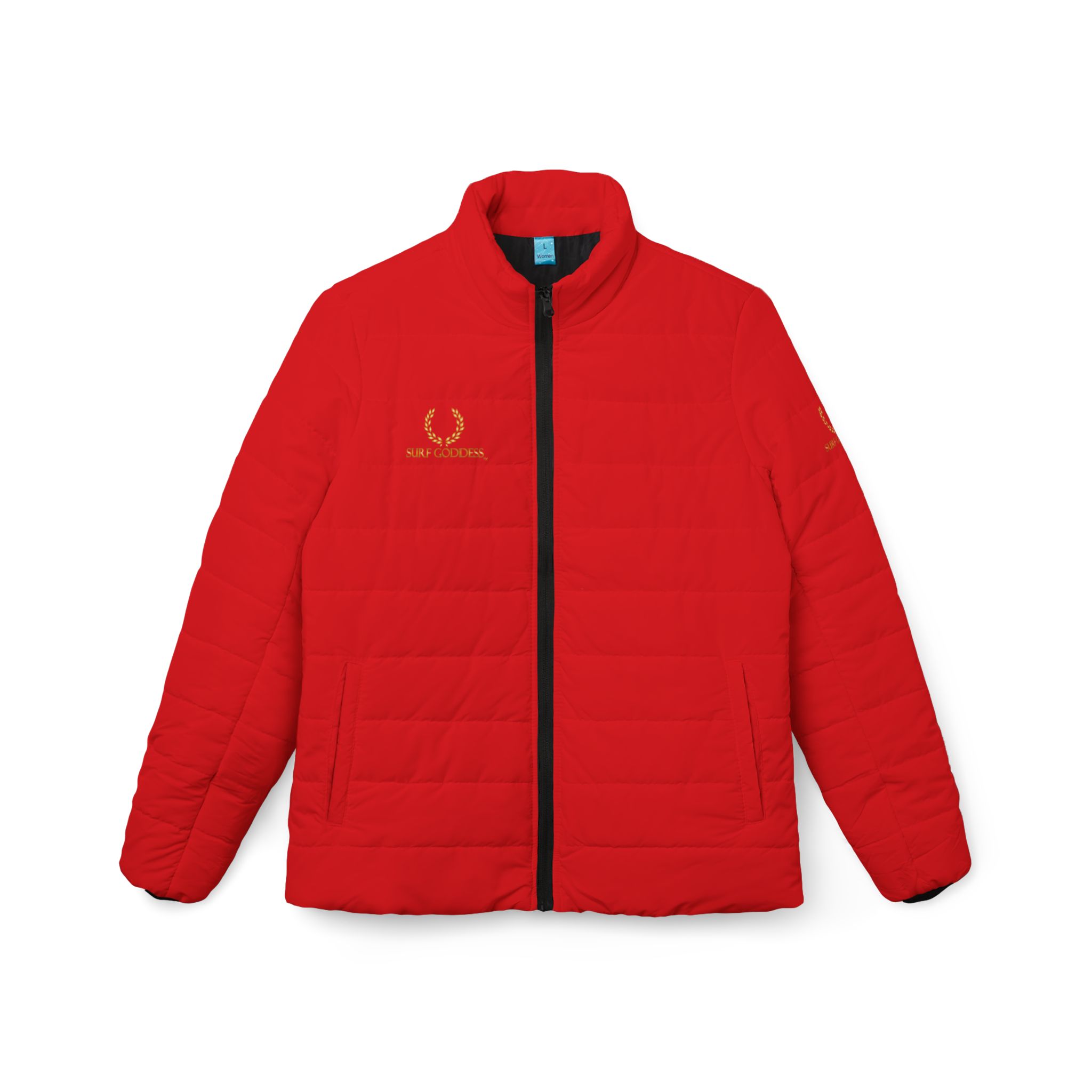 Surf Goddess Frontside Backside Red Women’s Puffer Jacket - Image 2