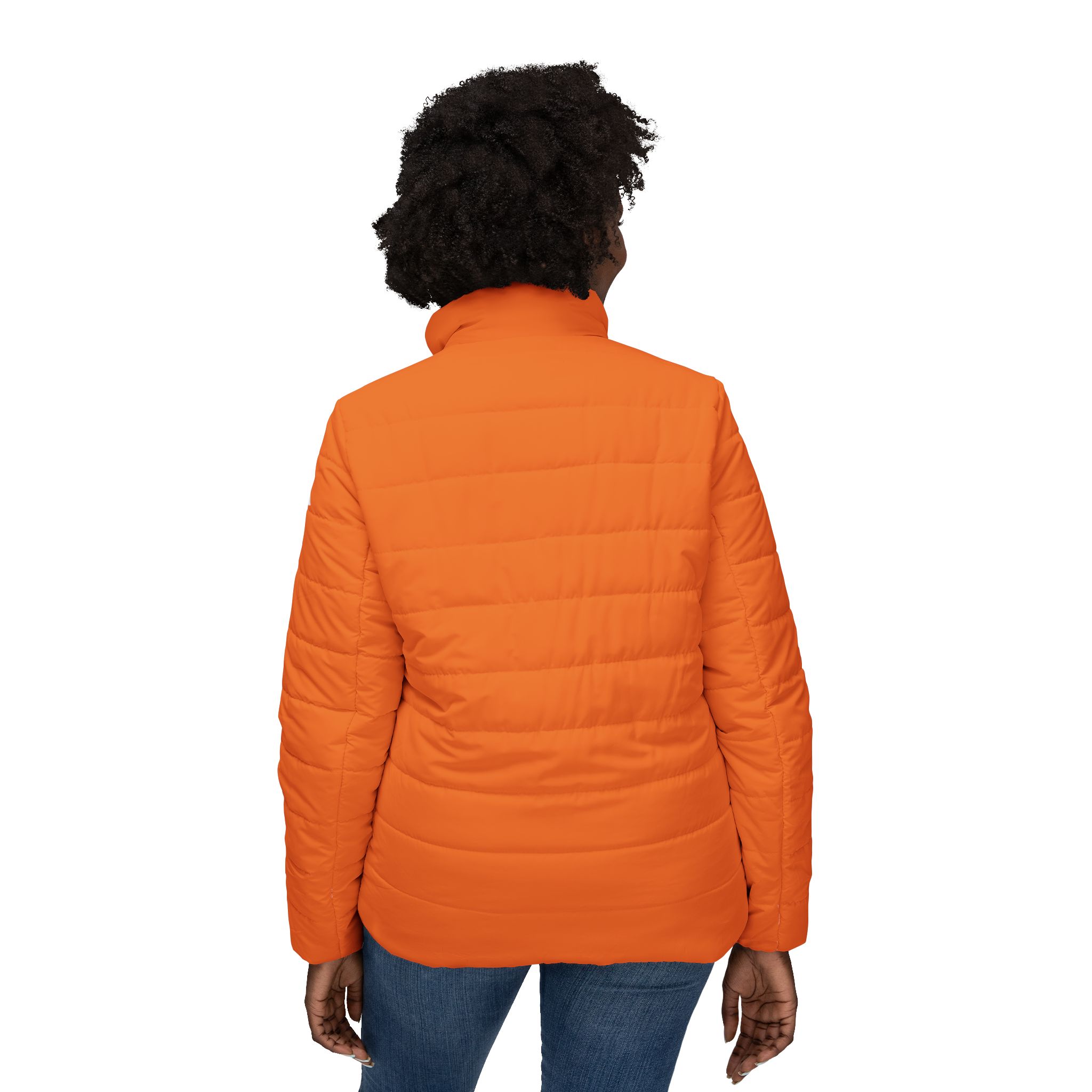 Ripped Light Orange Women’s Puffer Jacket(White Logo) - Image 4
