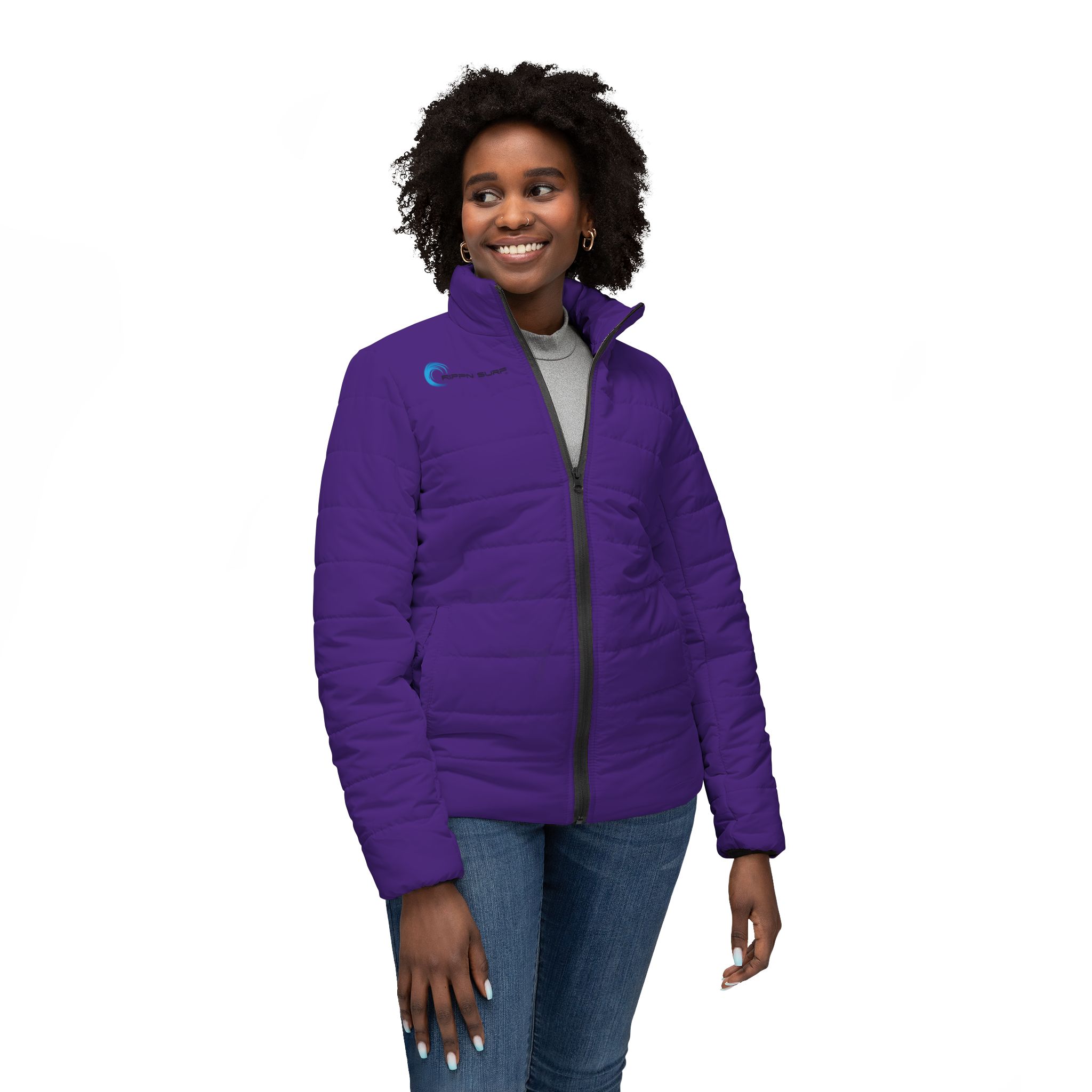 Rippn Surf Frontside Backside Purple Women’s Puffer Jacket - Image 3