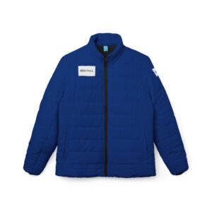 Ripped Dark Blue Women’s Puffer Jacket(White Logo)