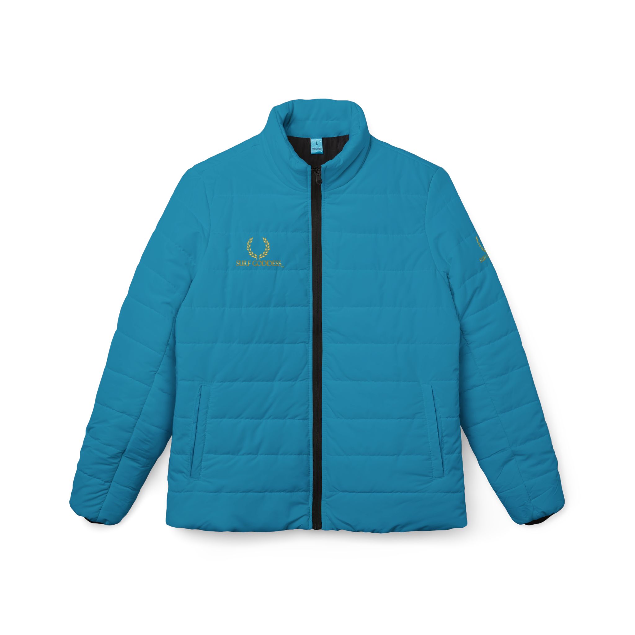 Surf Goddess Frontside Backside Ocean Blue Women’s Puffer Jacket - Image 2