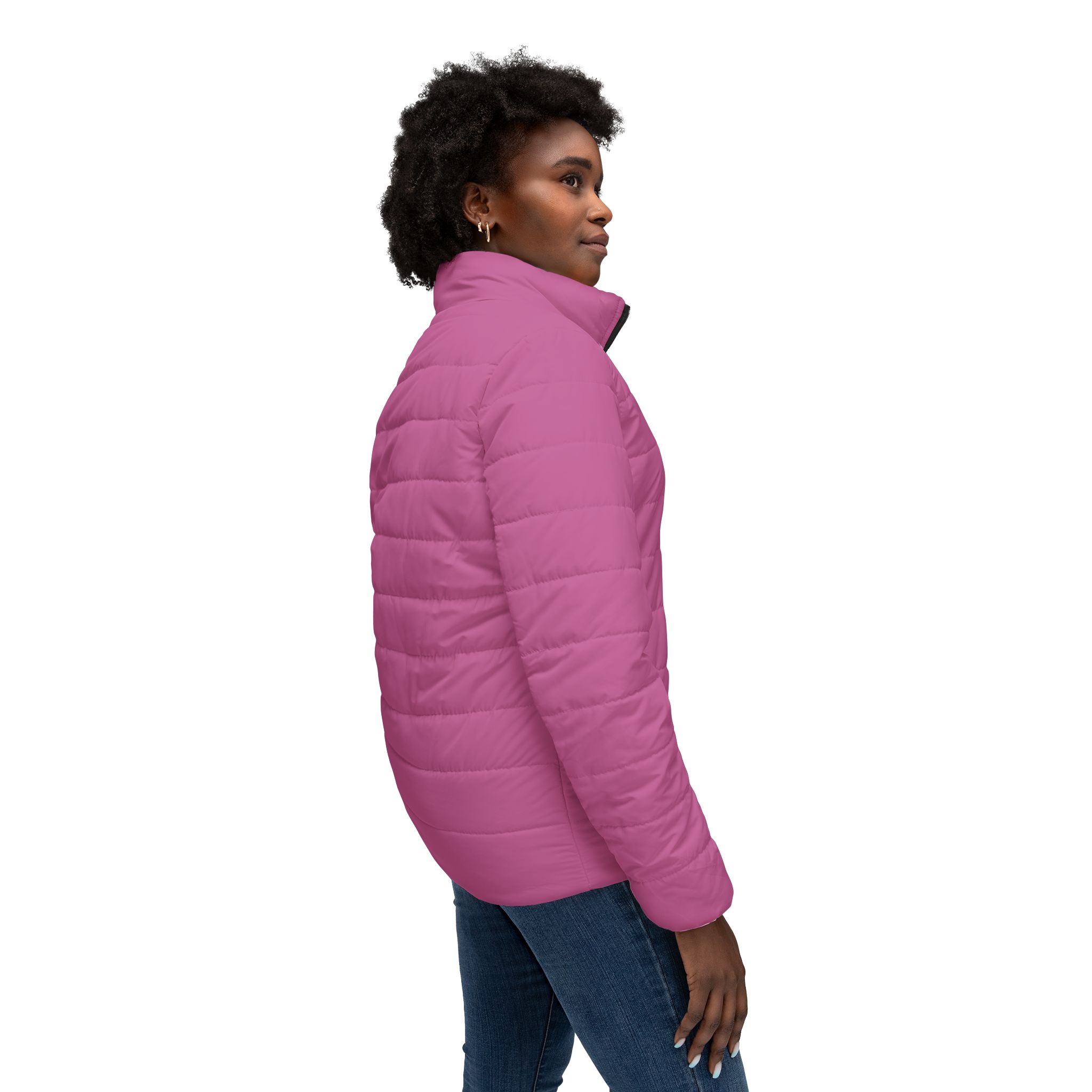 Ripped Light Pink Women’s Puffer Jacket(White Logo) - Image 6