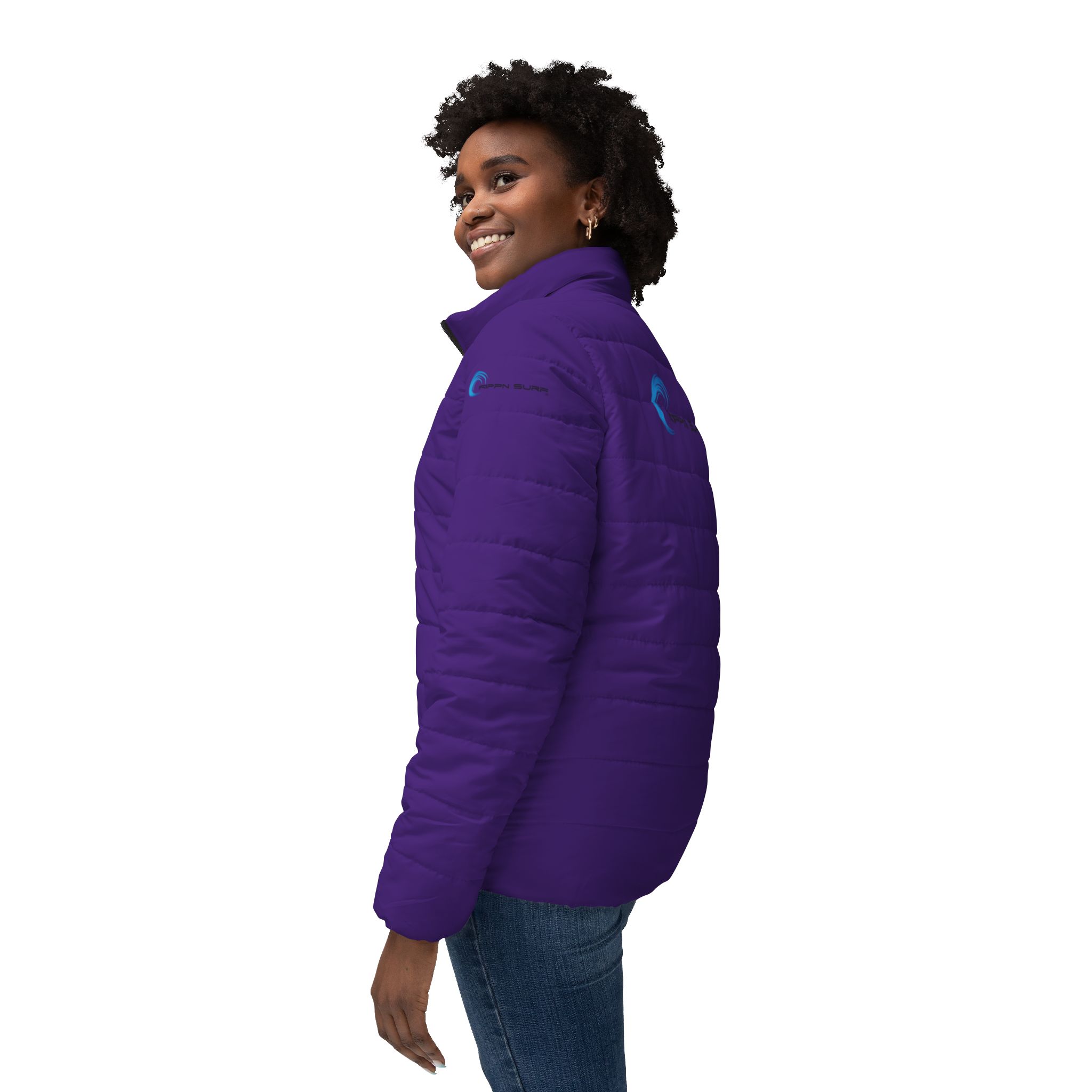 Rippn Surf Frontside Backside Purple Women’s Puffer Jacket - Image 5