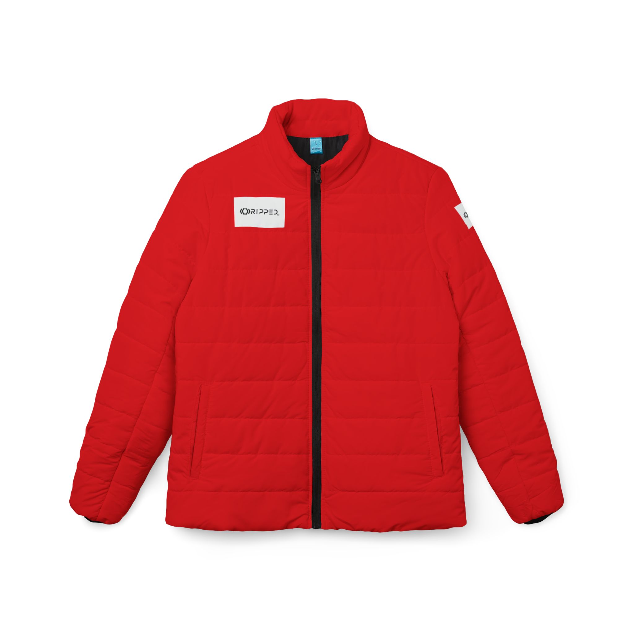 Ripped Red Women’s Puffer Jacket(White Logo)