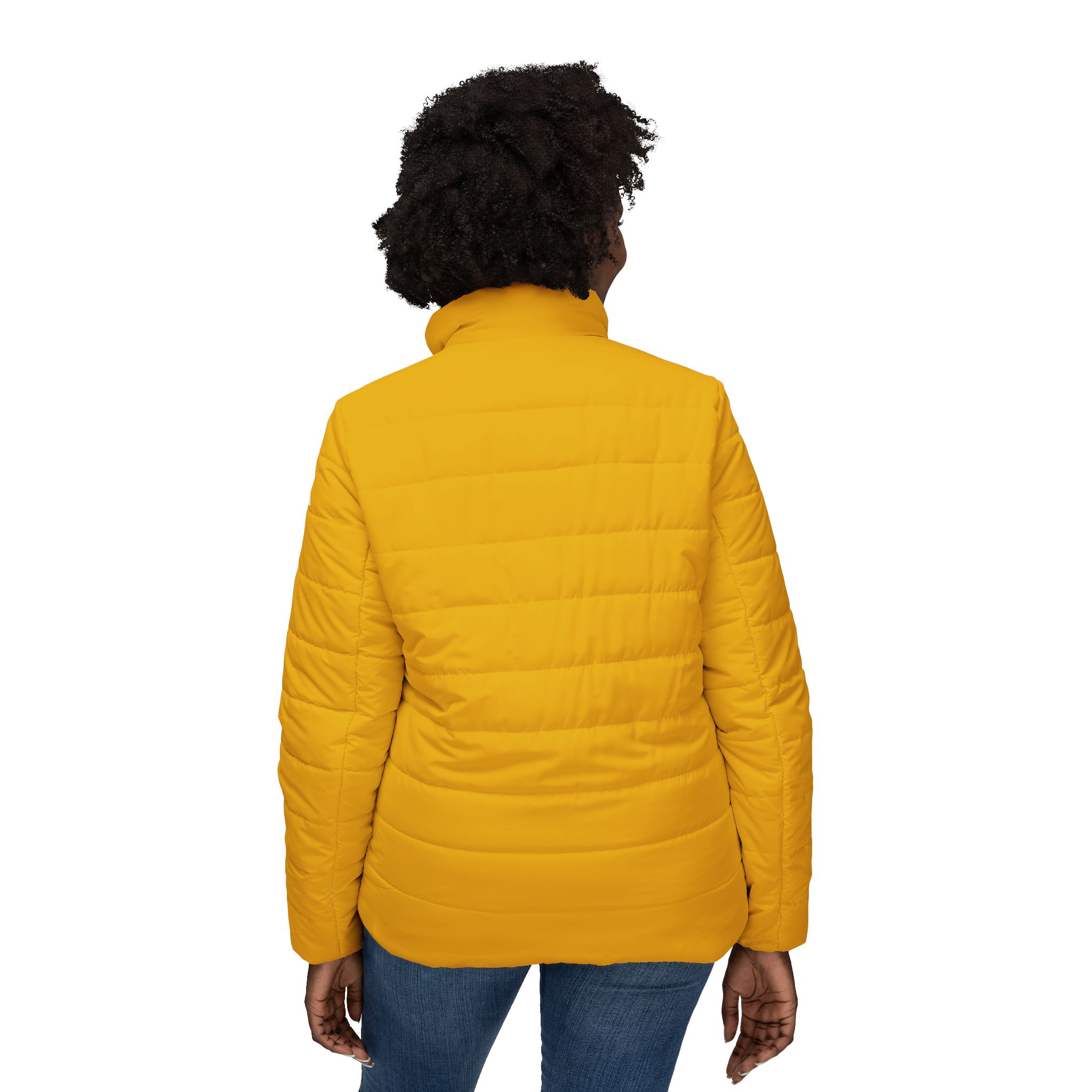 Ripped Yellow Women’s Puffer Jacket(White Logo) - Image 4