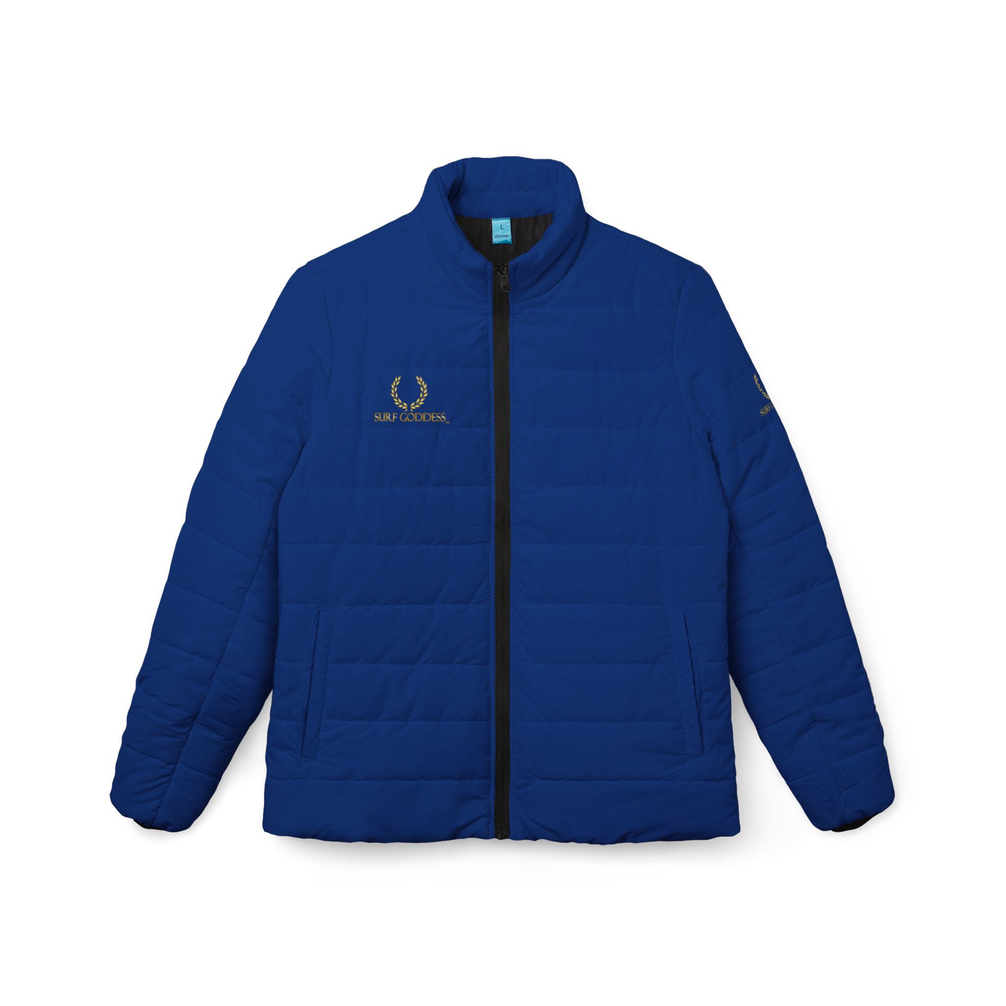 Surf Goddess Frontside Backside Dark Blue Women’s Puffer Jacket - Image 2