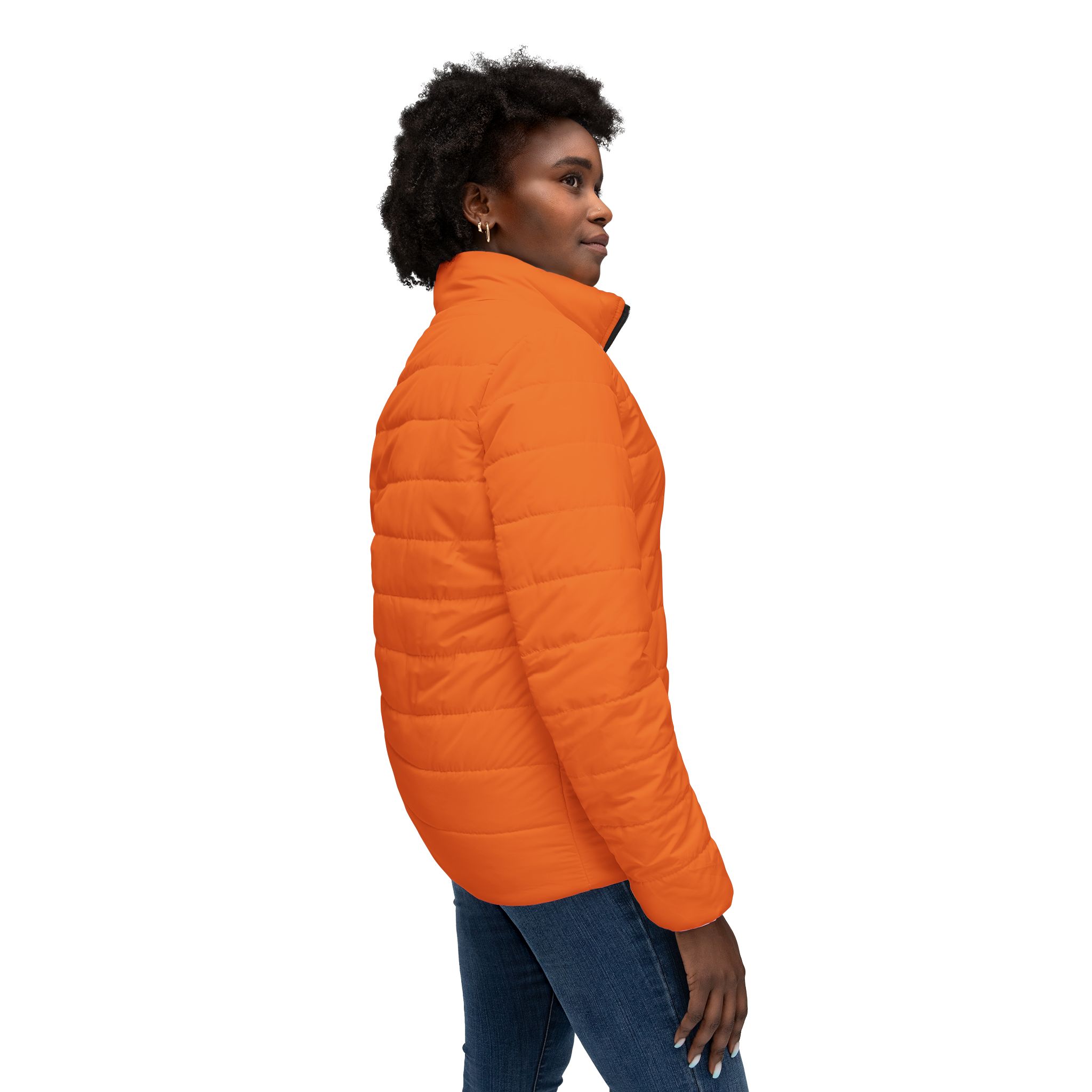 Ripped Light Orange Women’s Puffer Jacket(White Logo) - Image 6