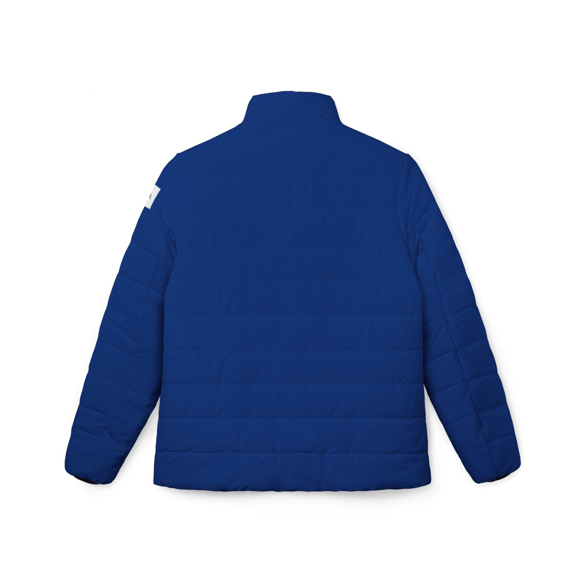 Ripped Dark Blue Women’s Puffer Jacket(White Logo) - Image 2