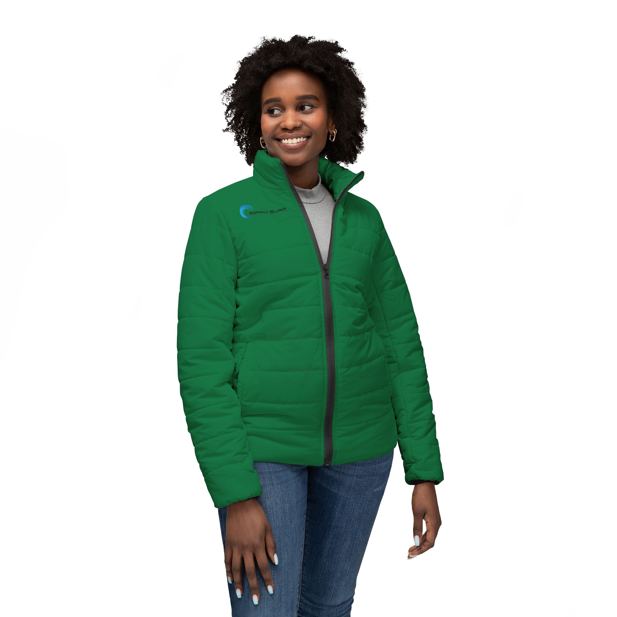 Rippn Surf Frontside Backside Dark Green Women’s Puffer Jacket - Image 3