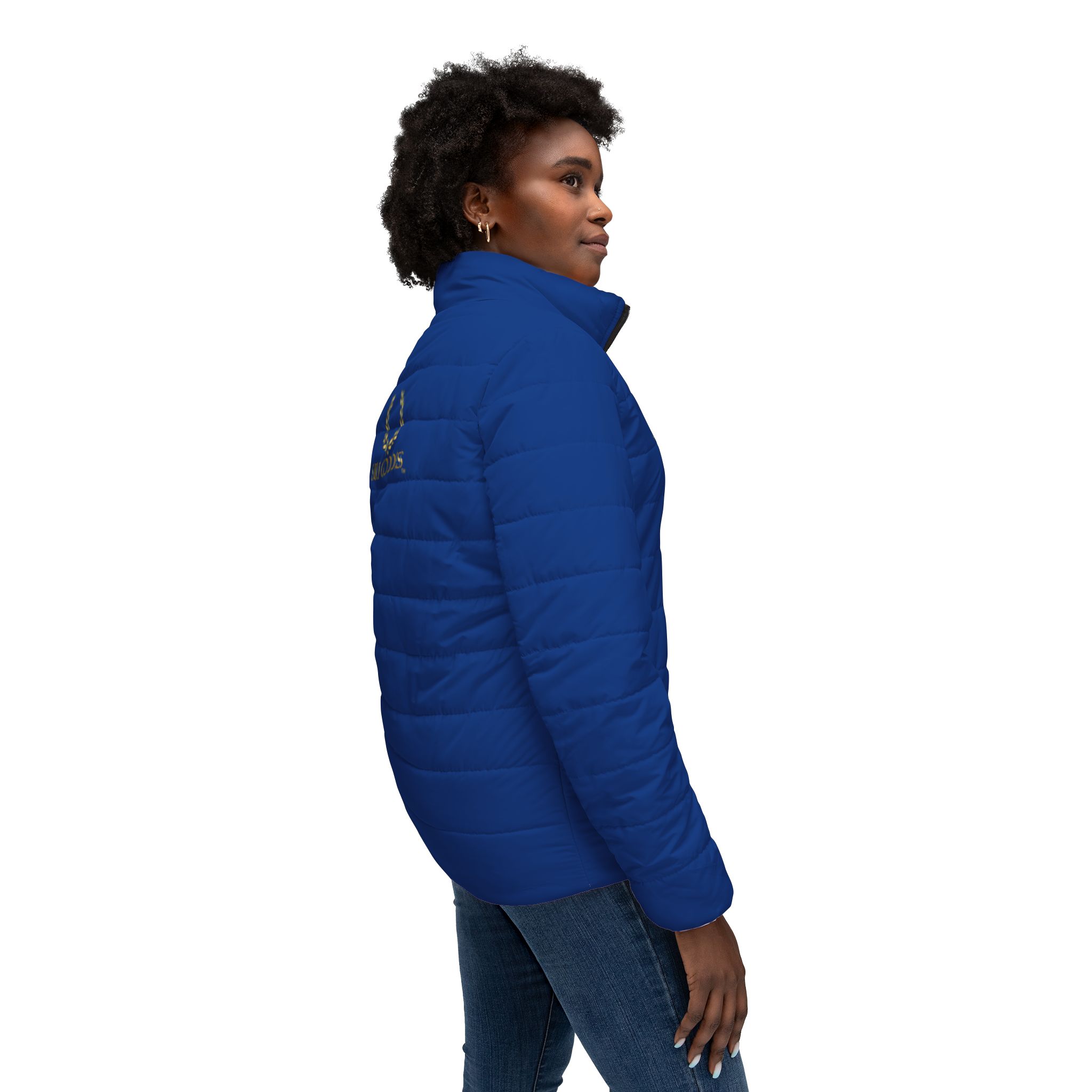 Surf Goddess Frontside Backside Dark Blue Women’s Puffer Jacket - Image 6