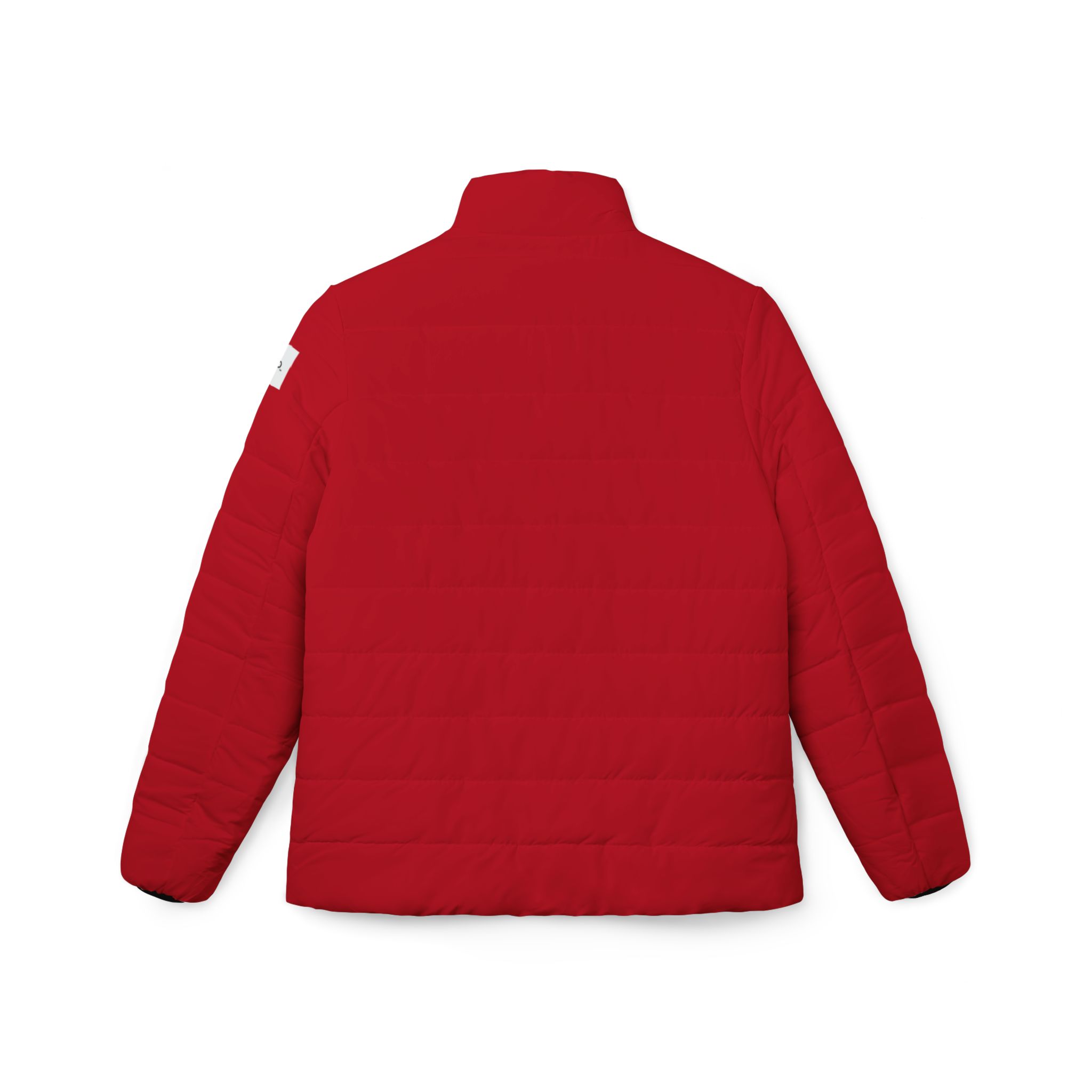 Ripped Dark Red Women’s Puffer Jacket(White Logo) - Image 2