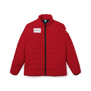 Ripped Dark Red Women’s Puffer Jacket(White Logo)