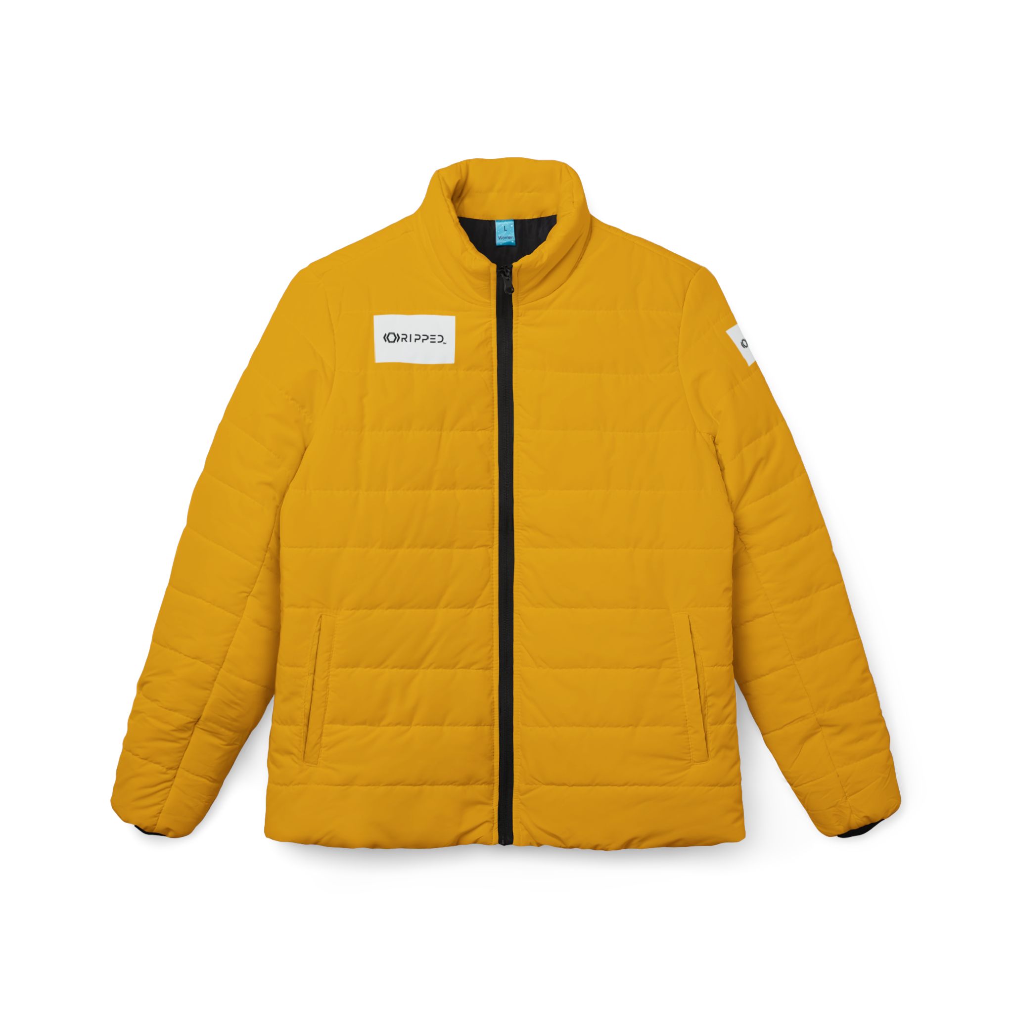 Ripped Yellow Women’s Puffer Jacket(White Logo)