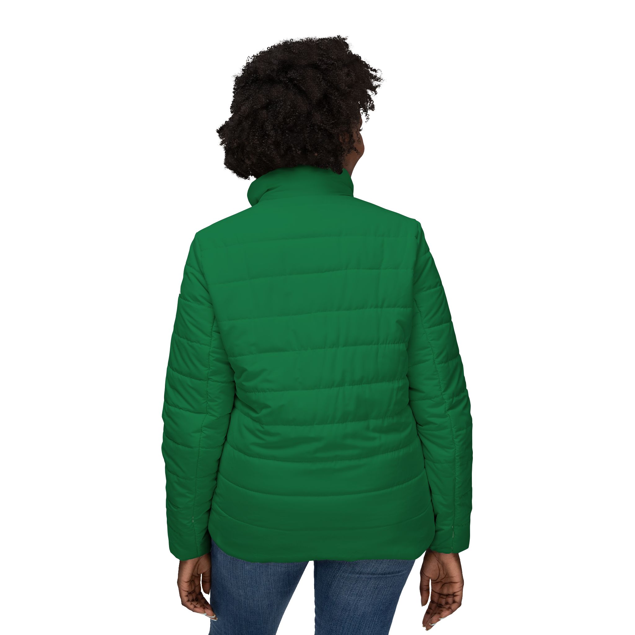 Ripped Dark Green Women’s Puffer Jacket(White Logo) - Image 4