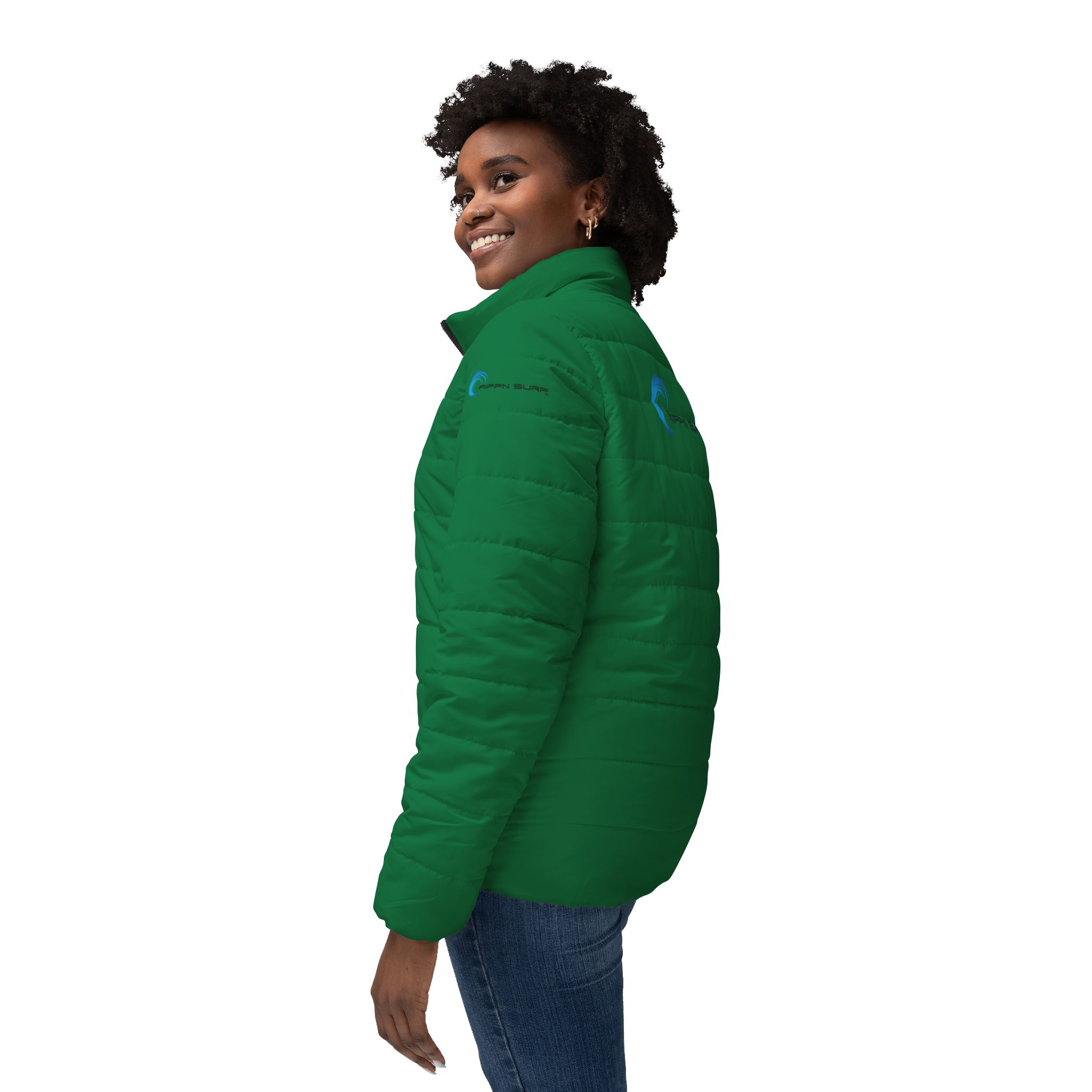 Rippn Surf Frontside Backside Dark Green Women’s Puffer Jacket - Image 5