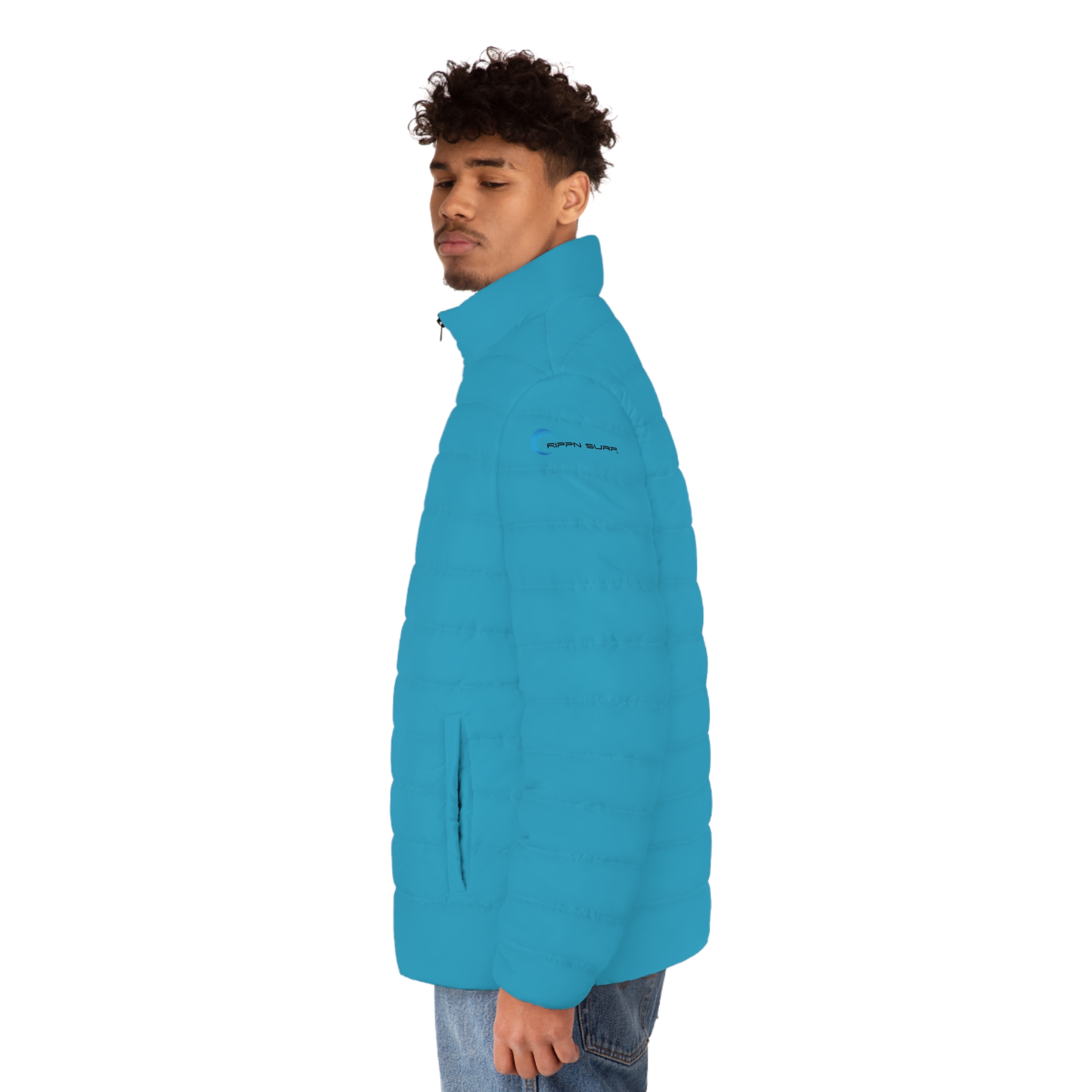 Rippn Surf Backside Wave Men's Ocean Blue Puffer Jacket - Image 6