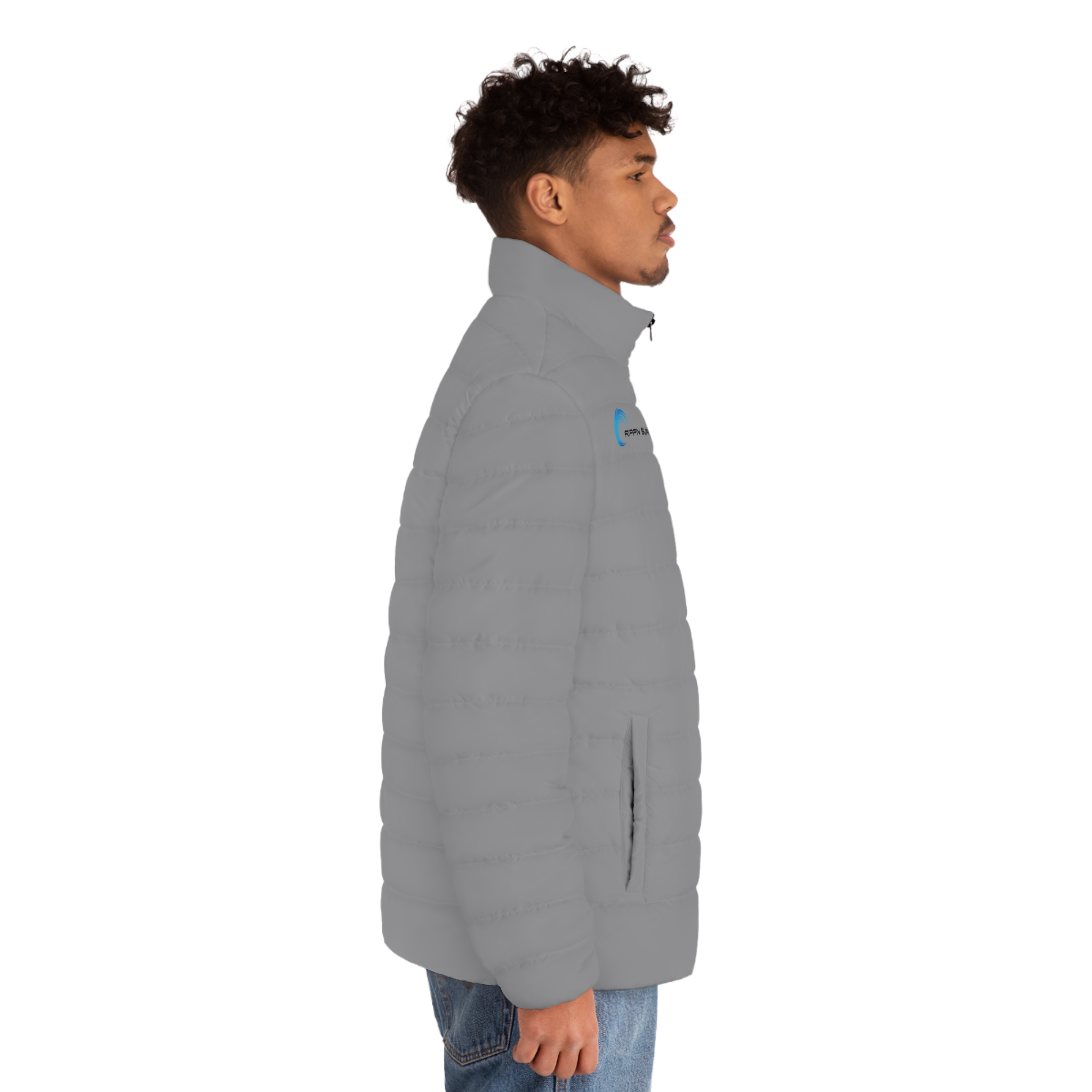 Rippn Surf Backside Wave Men's Grey Puffer Jacket - Image 5