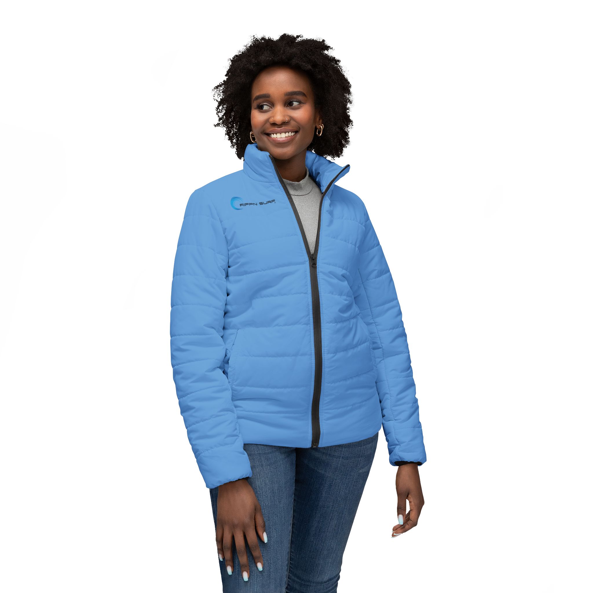 Rippn Surf Light Blue Women’s Puffer Jacket - Image 3