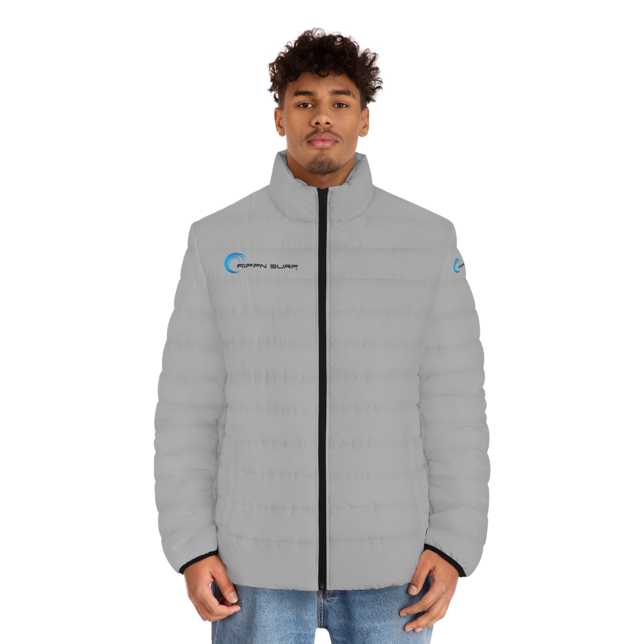 Rippn Surf Backside Wave Men's Light Grey Puffer Jacket - Image 3