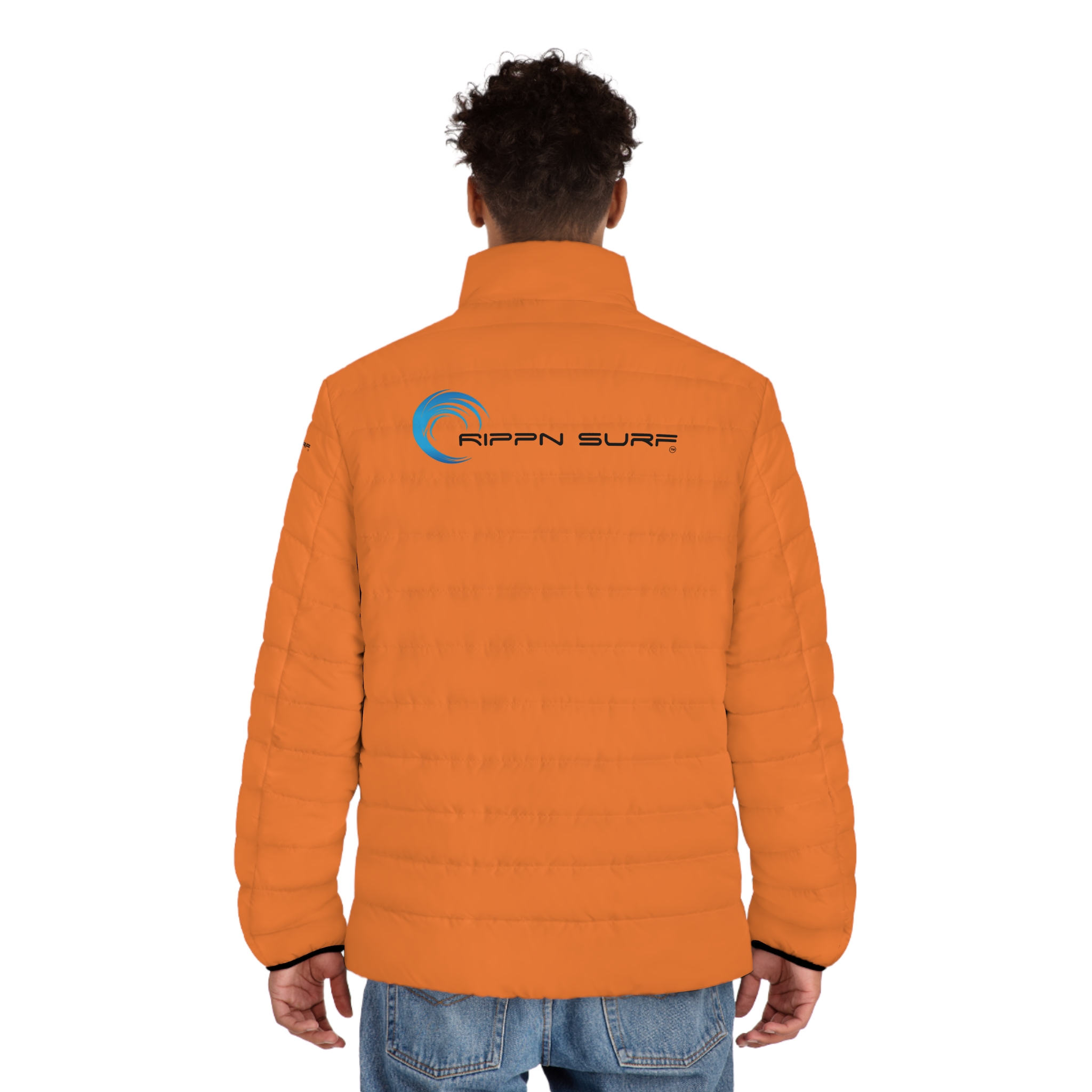 Rippn Surf Backside Wave Men’s Light Orange Puffer Jacket - Image 4