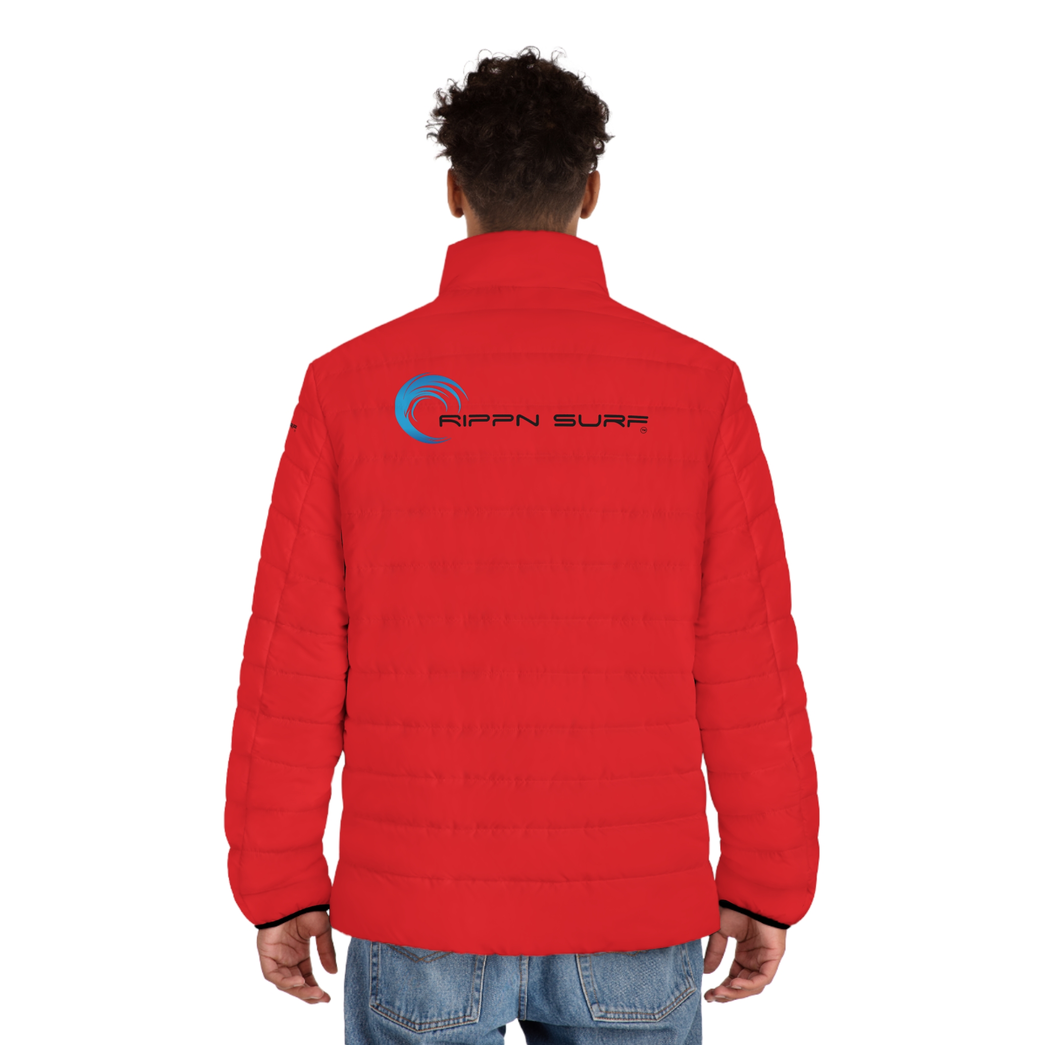 Rippn Surf Backside Wave Men's Red Puffer Jacket - Image 4