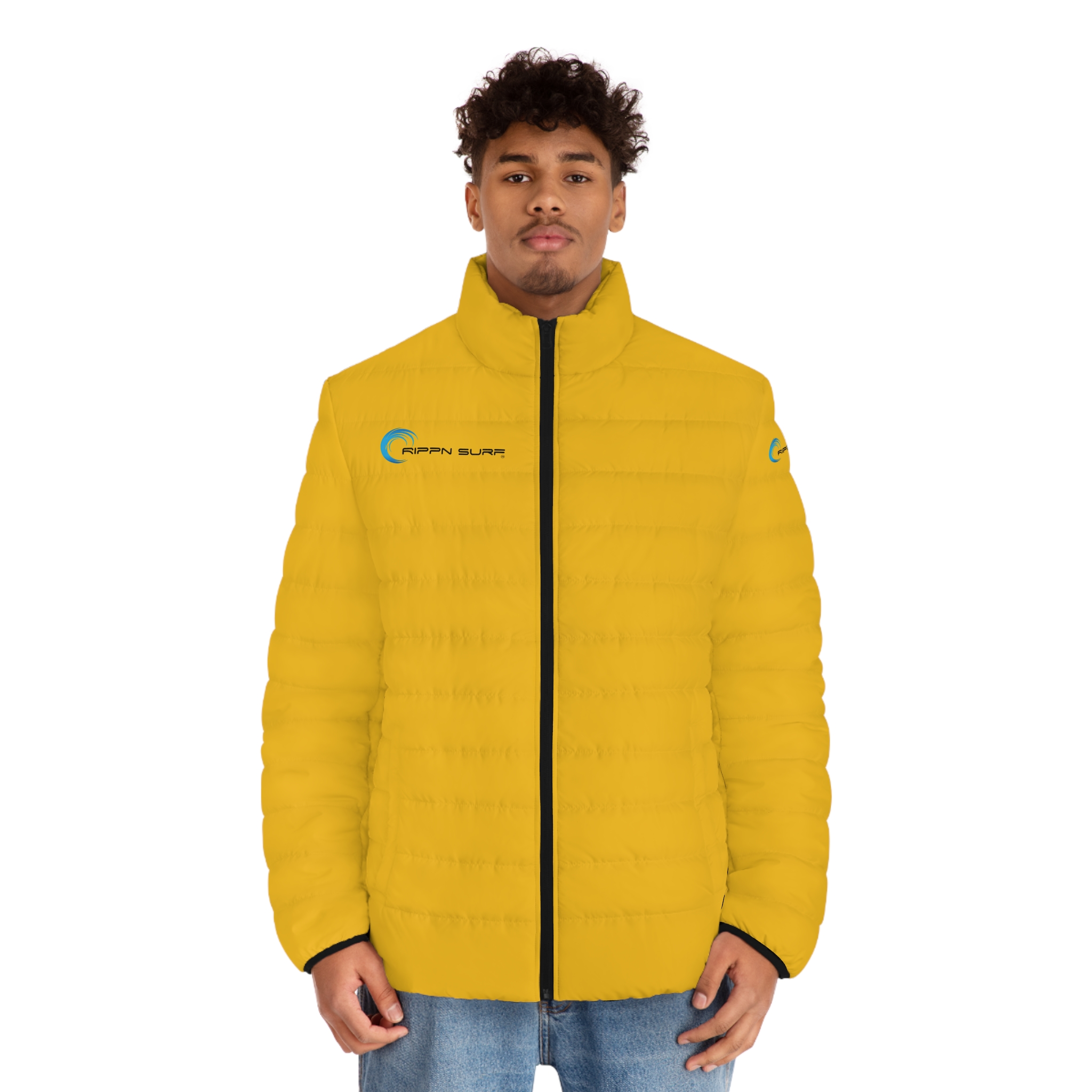Rippn Surf Men's Yellow Puffer Jacket - Image 3