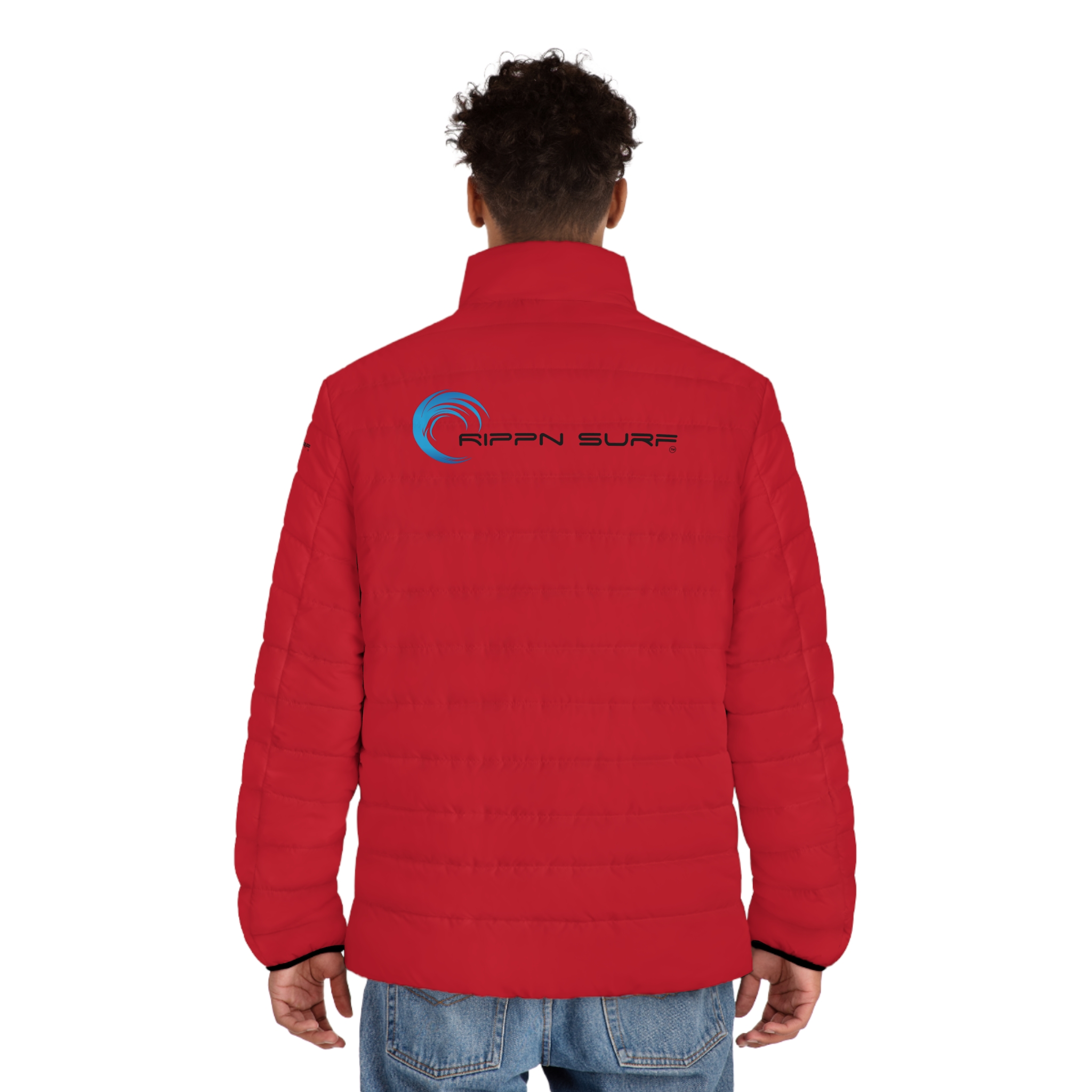 Rippn Surf Backside Wave Men's Dark Red Puffer Jacket - Image 4