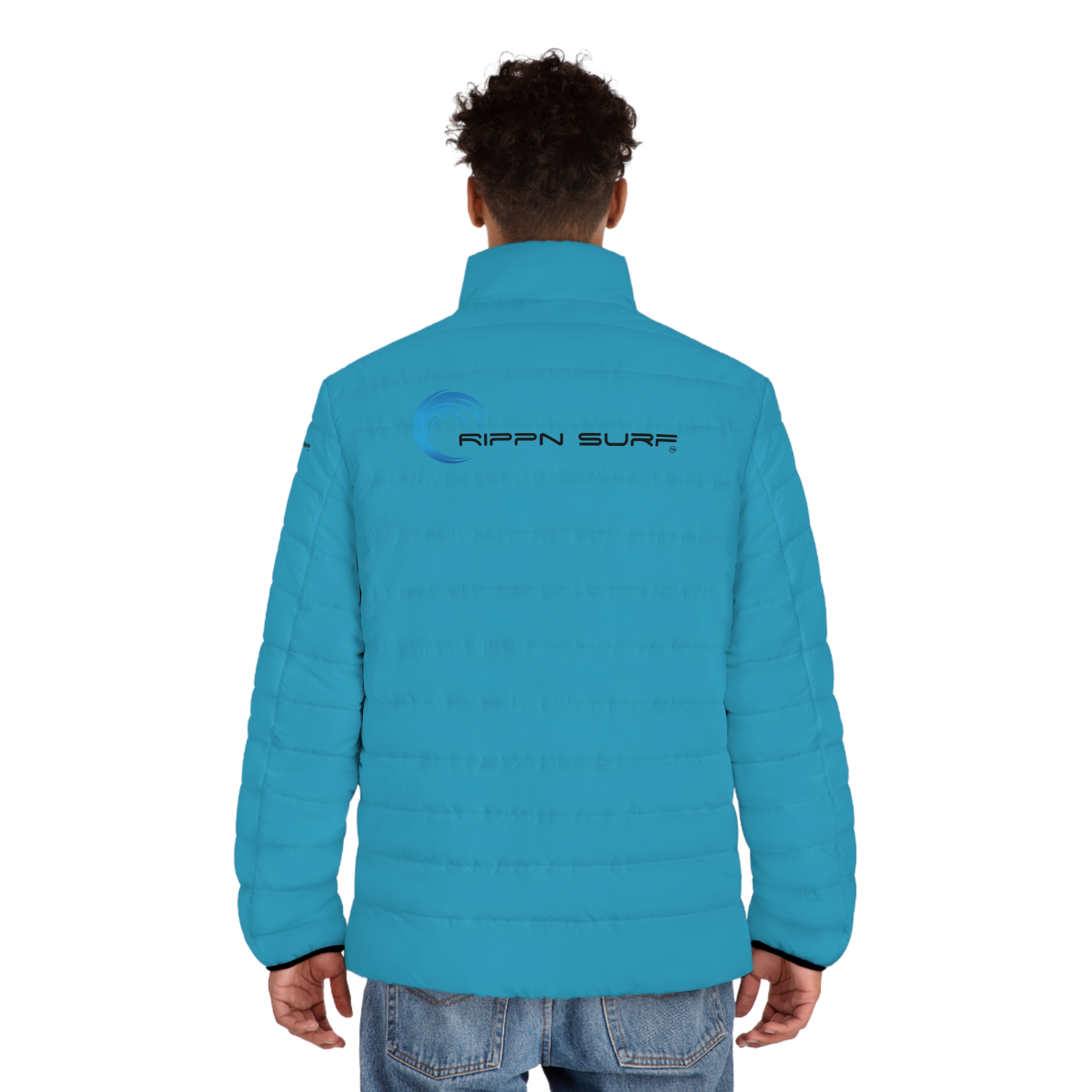 Rippn Surf Backside Wave Men's Ocean Blue Puffer Jacket - Image 4