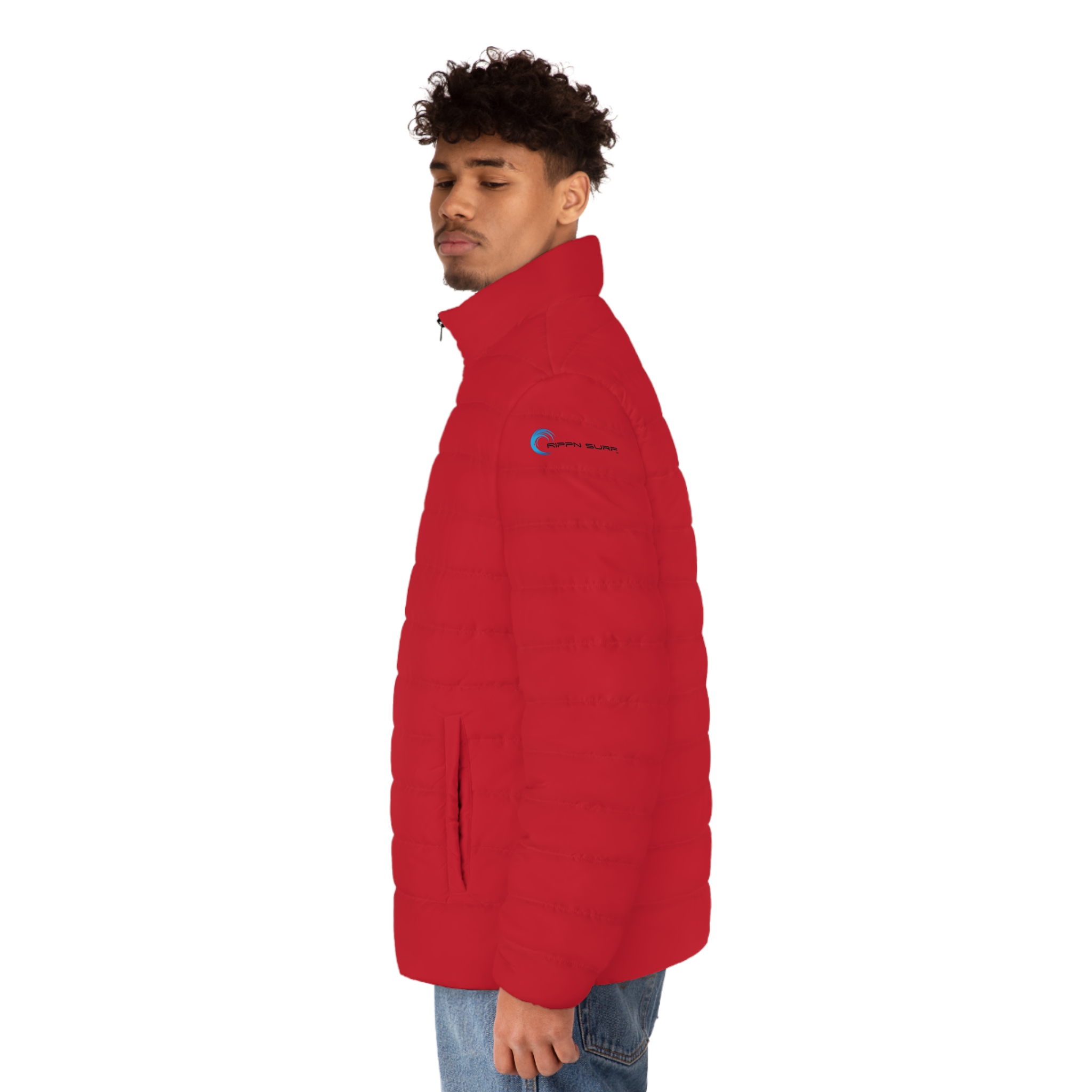 Rippn Surf Backside Wave Men's Dark Red Puffer Jacket - Image 6