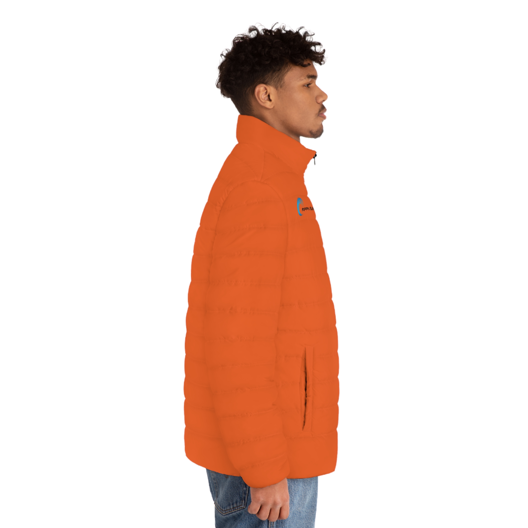 Rippn Surf Backside Wave Men's Orange Puffer Jacket - Image 5