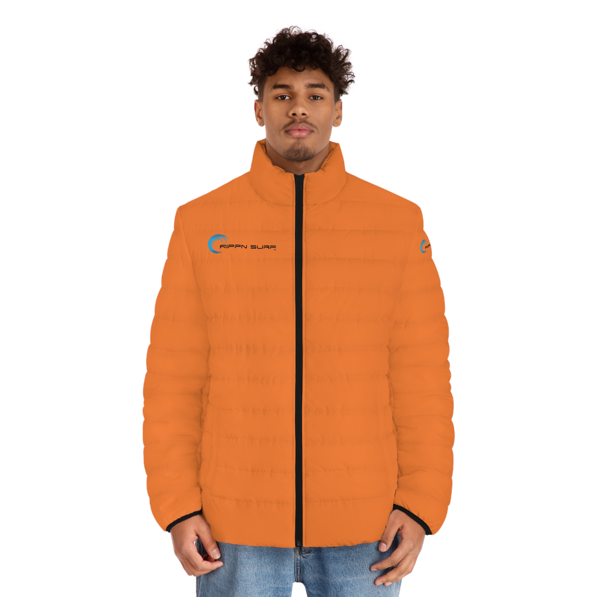 Rippn Surf Backside Wave Men’s Light Orange Puffer Jacket - Image 3